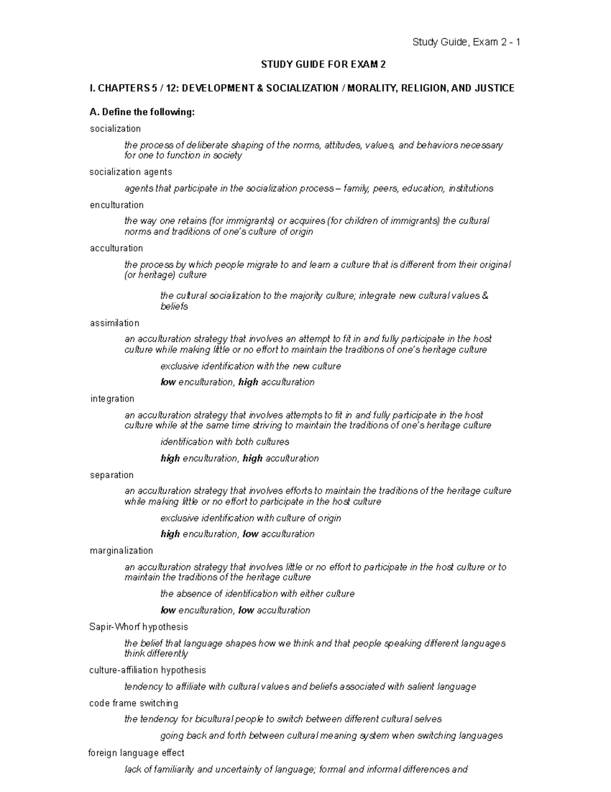 Exam 2 Study Guide - Study Guide, Exam 2 - 1 STUDY GUIDE FOR EXAM 2 I ...