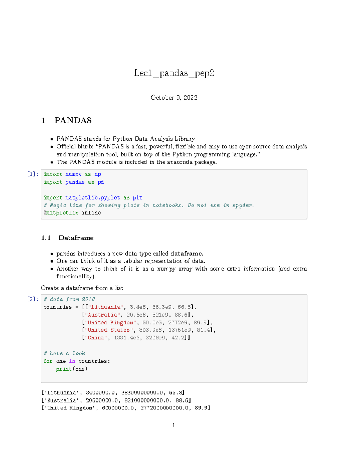 Lec2 pandas pep - Lec1_pandas_pep October 9, 2022 1 PANDAS PANDAS ...