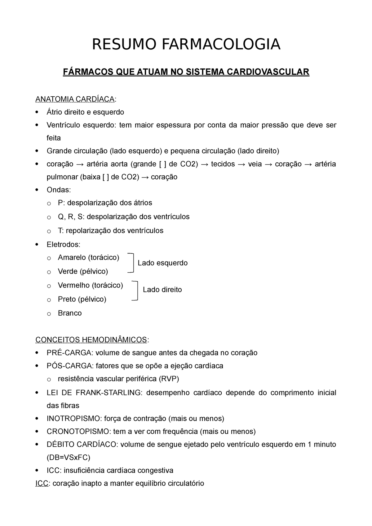 Resumo Farmacologia bimestre RESUMO FARMACOLOGIA FÁRMACOS QUE ATUAM NO SISTEMA