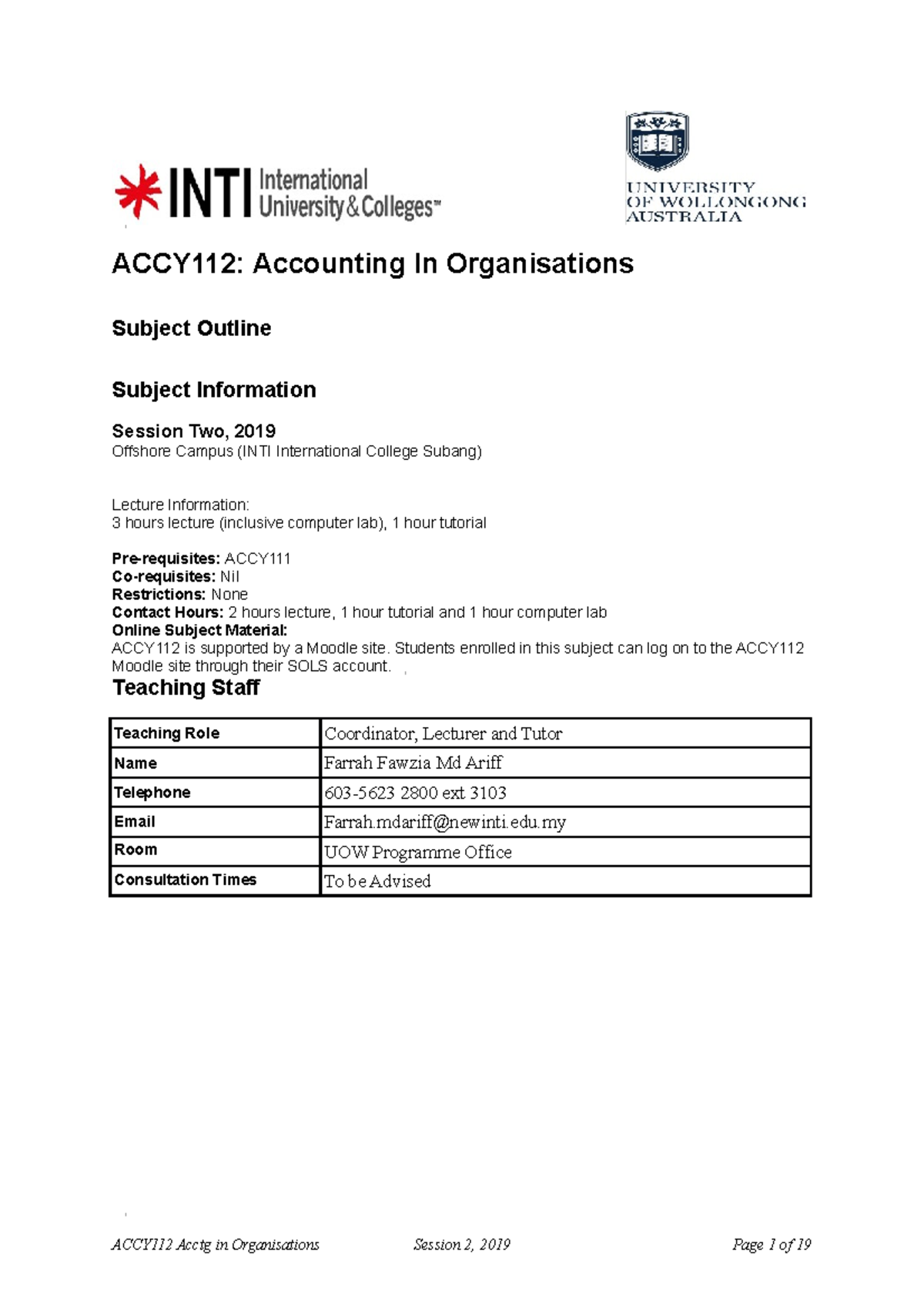 SO - Practice Questions - ACCY112: Accounting In Organisations Subject ...