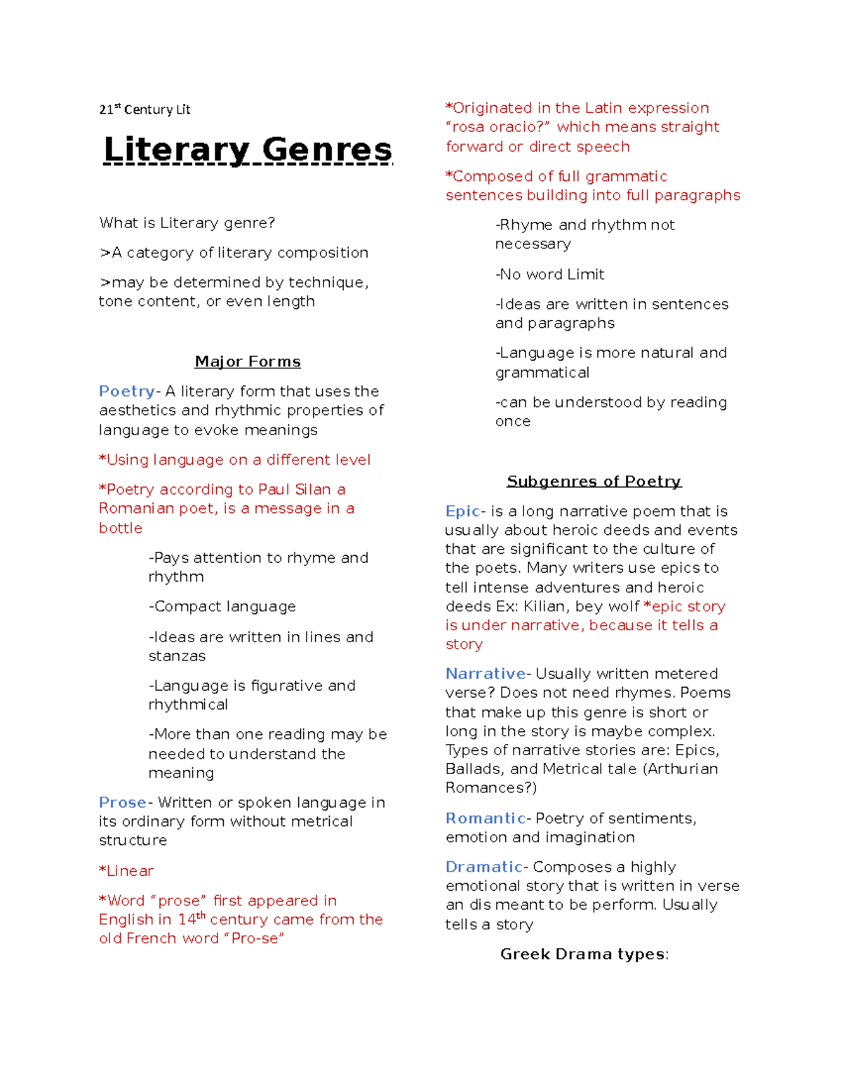 21st LIT (Literary Genres) 21 st Century Lit Literary Genres What is