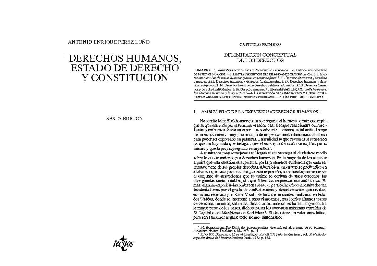 Antonio Enrique Perez Luño. Derechos Humanos, Estado de Derecho y