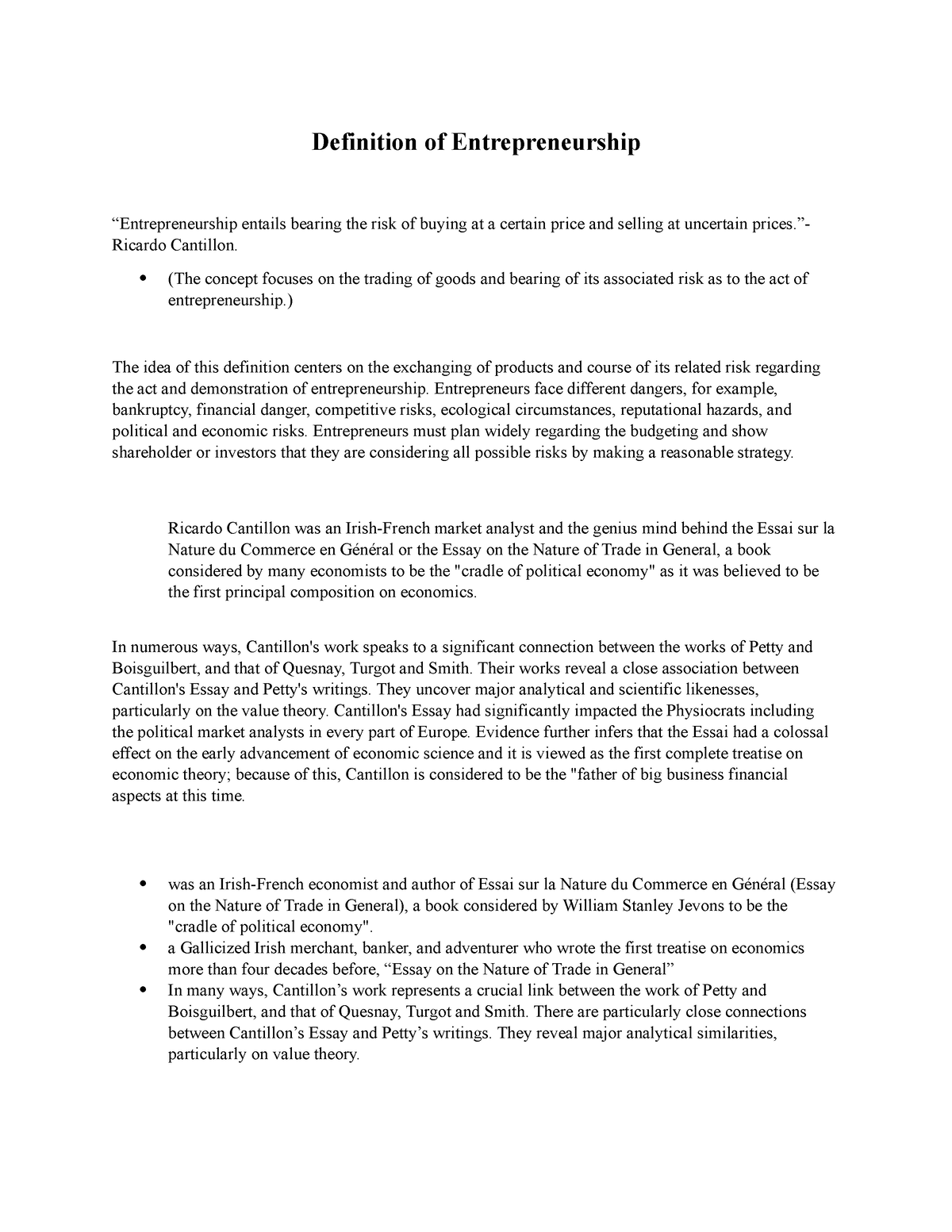 what is the best definition of entrepreneurship essay