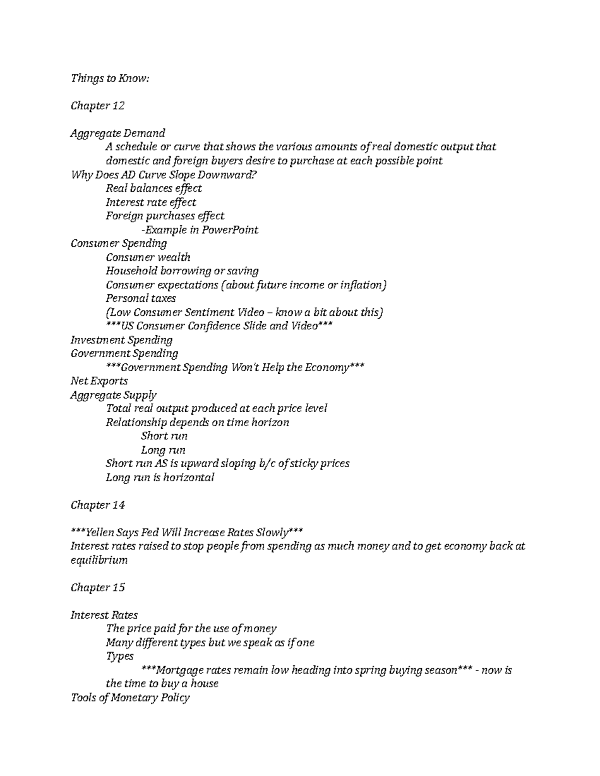 Exam 3 - Review - Things to Know: Chapter 12 Aggregate Demand A ...
