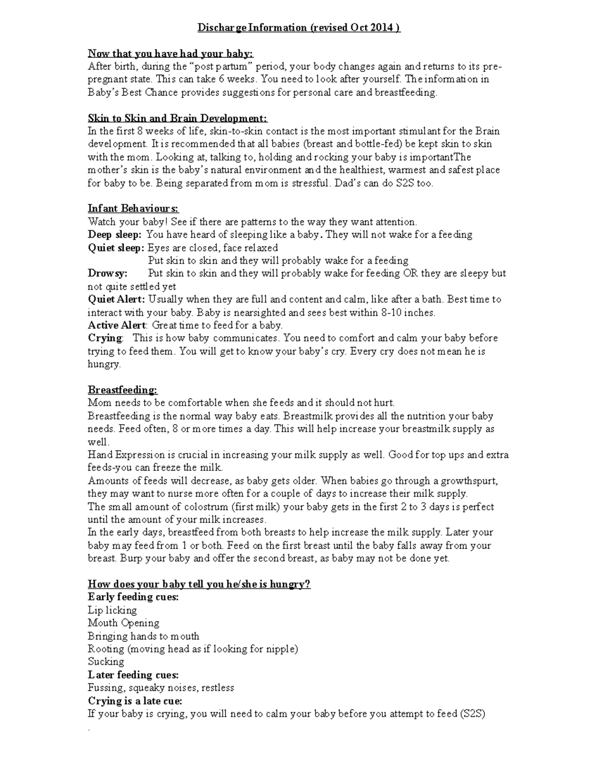 Discharge Teaching - Class & reading notes - Discharge Information ...