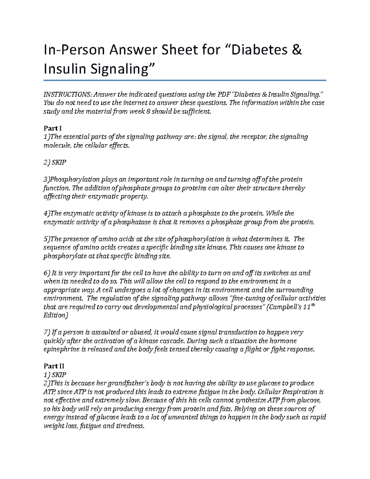 diabetes and insulin case study answers