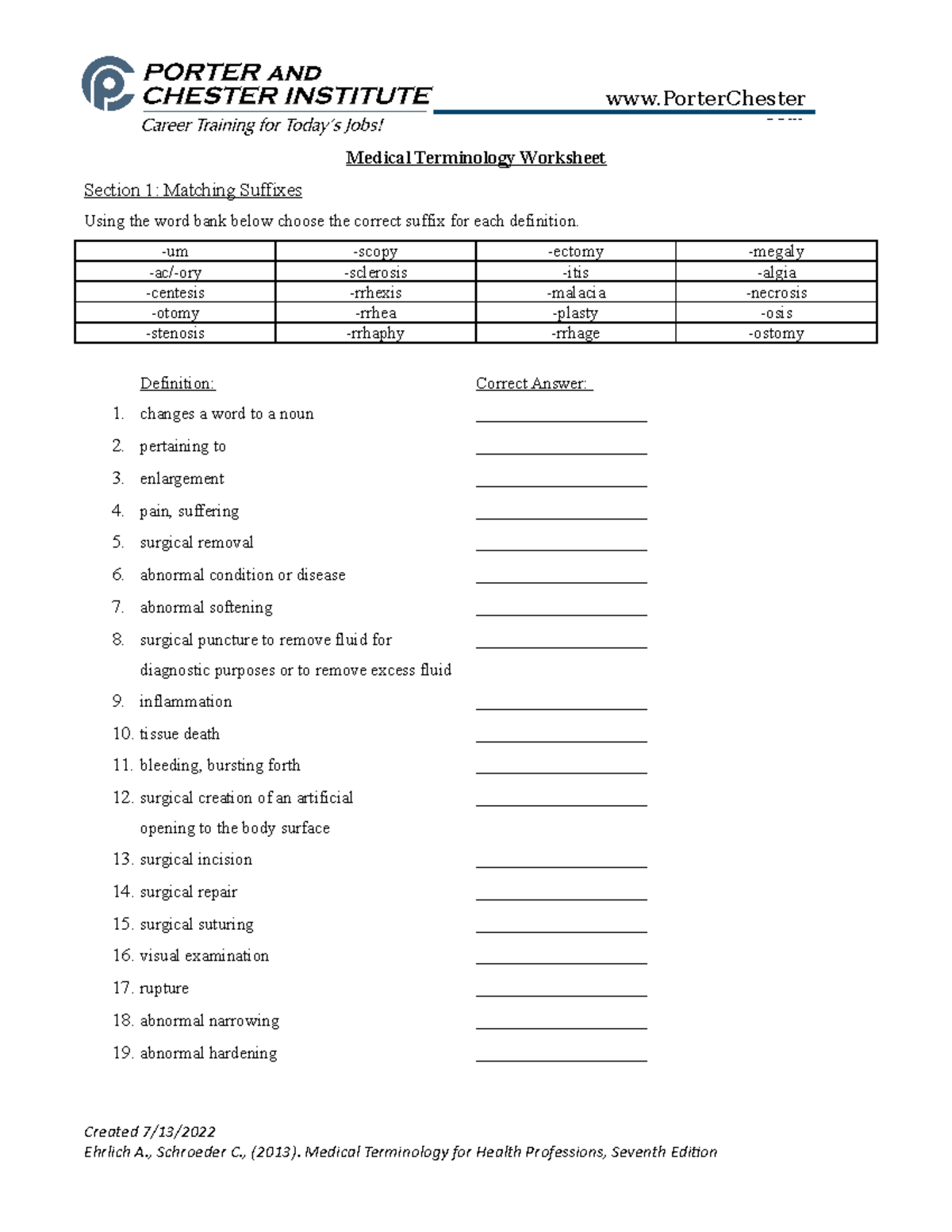 Medical Terminology Suffixes Worksheet - Admuscente