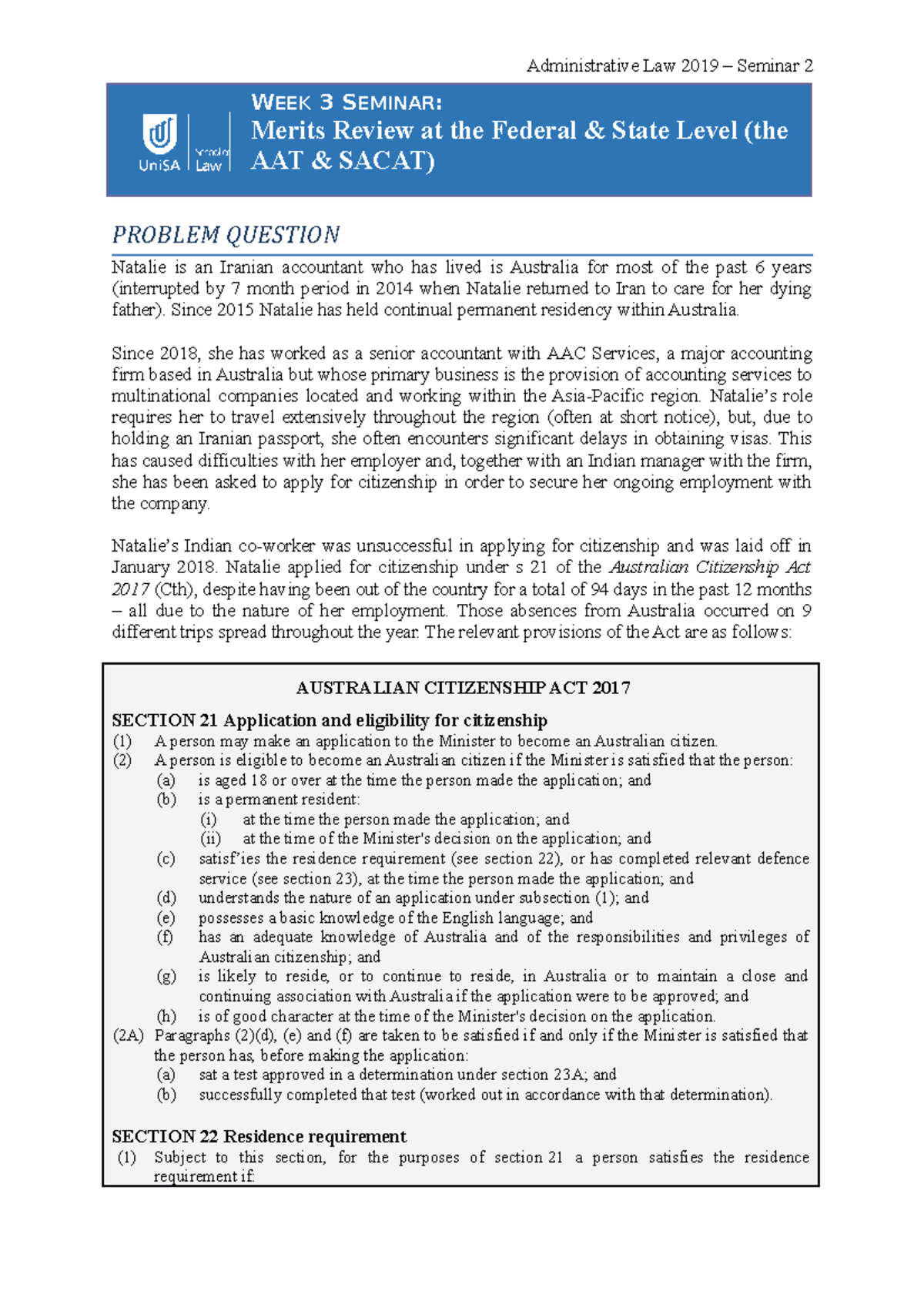 Seminar 2 - Merits Review at the Federal and State Level ...