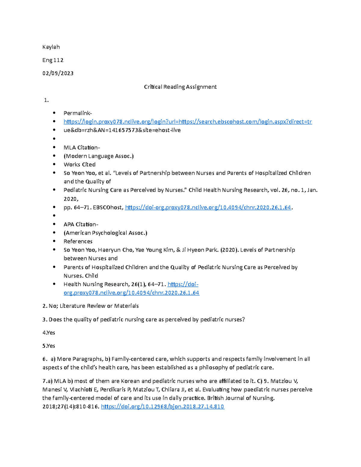 Critical Assign (2) - Kaylah Eng 112 02/09/ Critical Reading Assignment ...