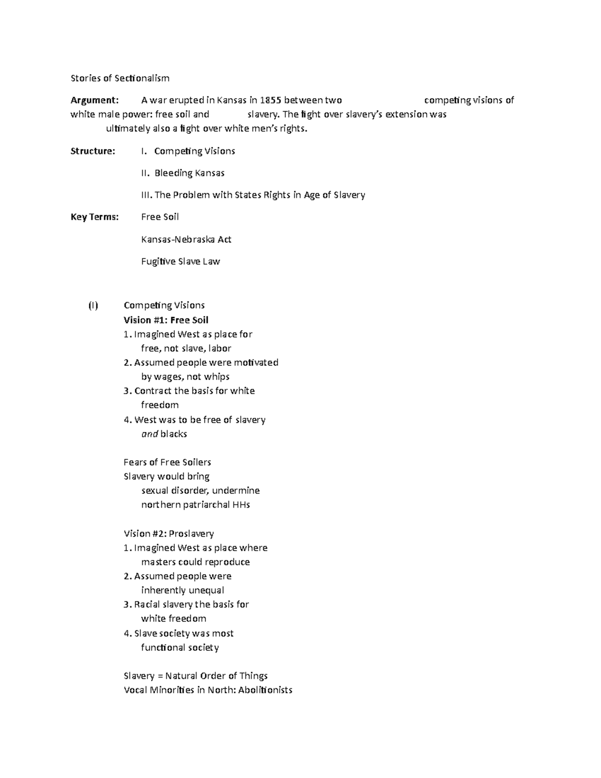 Sectionalism - Argument: A war erupted in Kansas in 1855 between two ...