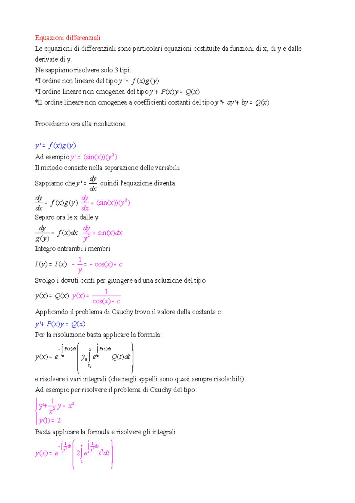 Appunti Equazioni Differenziali A A 2015 2016 Studocu