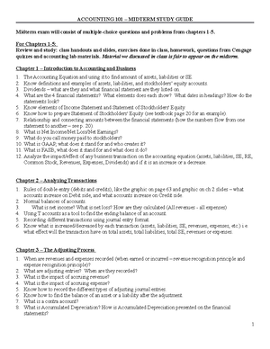 ACC 101 Practice Midterm - Practice Midterm – ACC 101 – Autumn 1. For ...