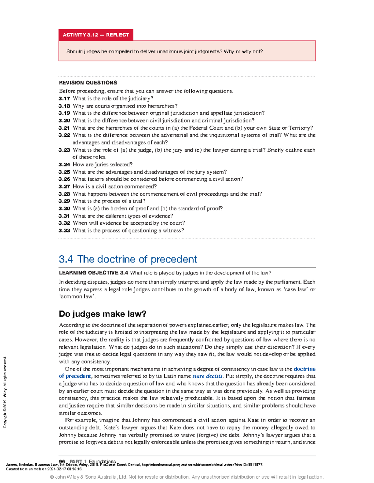 Business Law 5th Edition - (3.4 The Doctrine Of Precedent) - ACTIVITY 3 ...