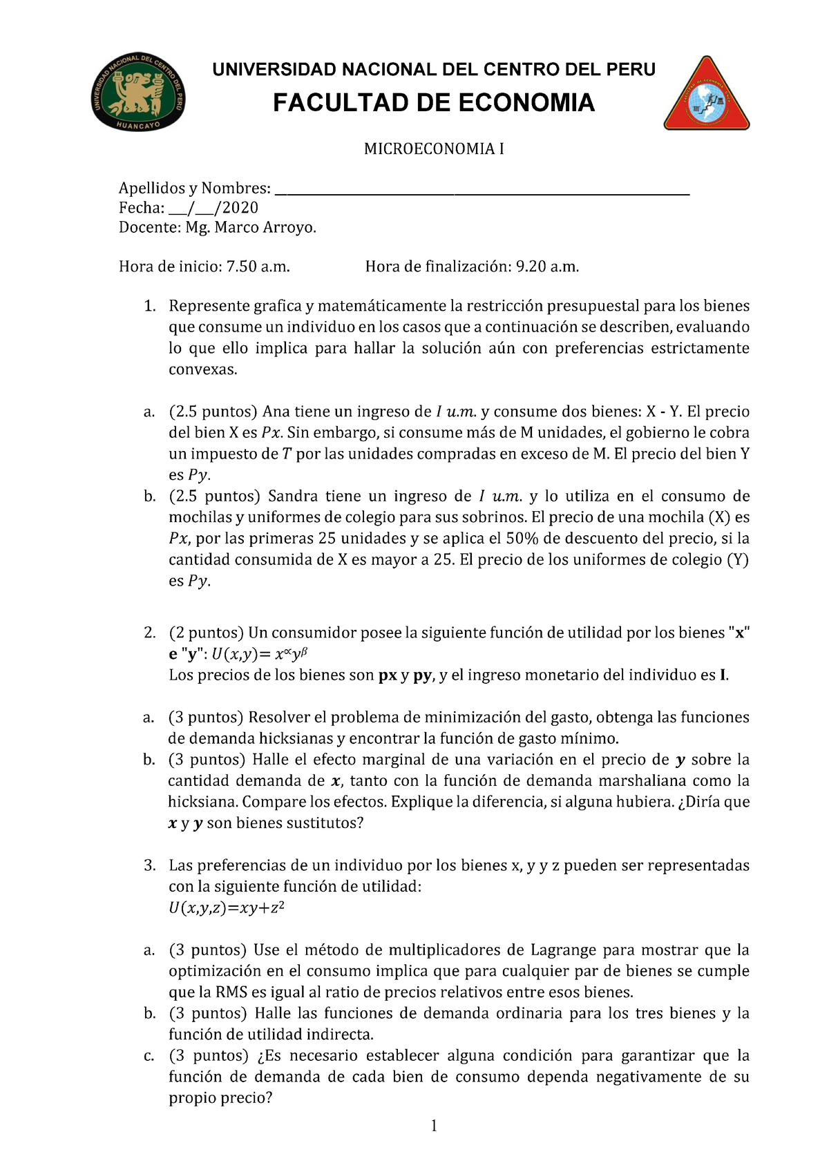 Examen 2 - Microeconomia - 2020-2 -r - Microeconomía - Studocu