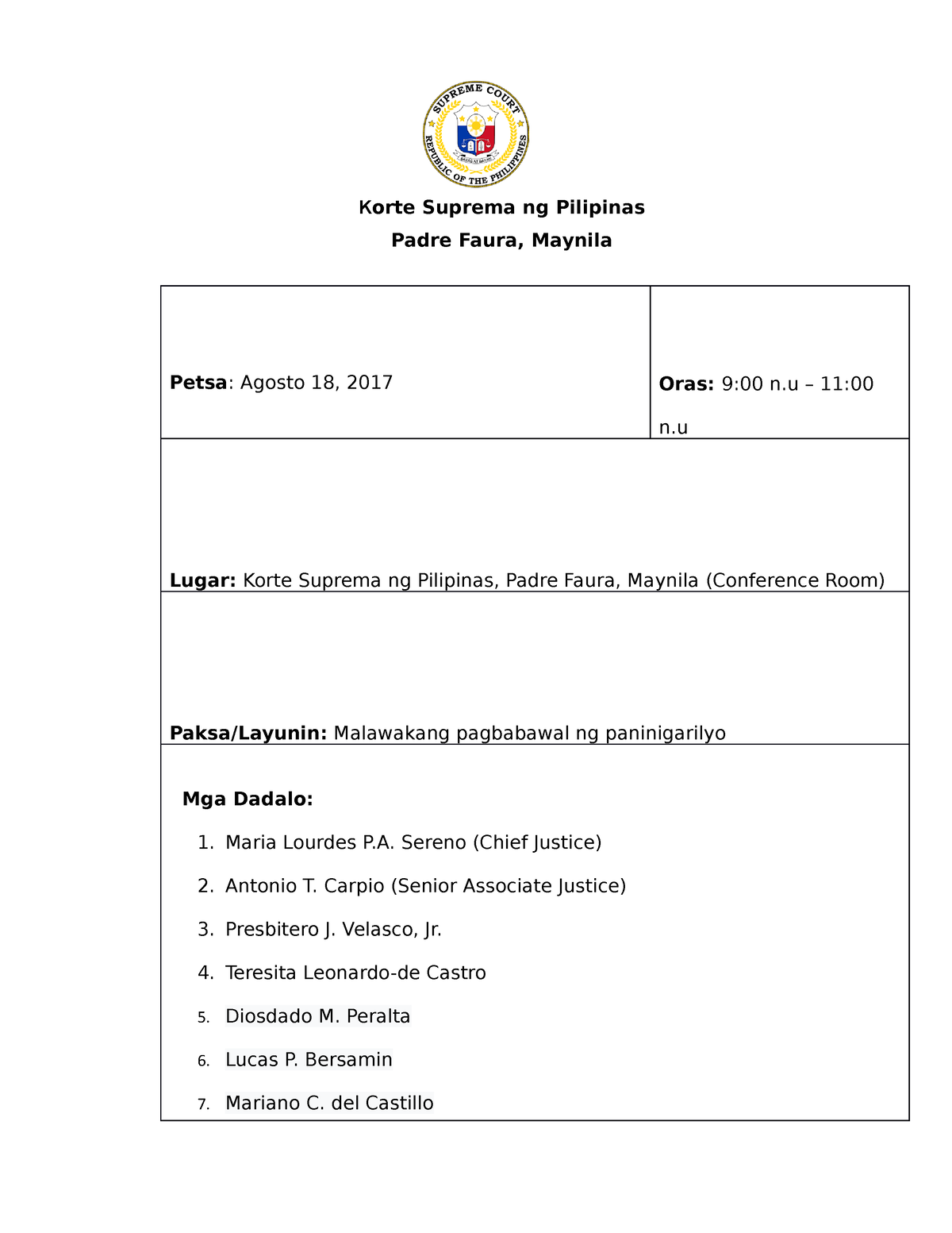 372720898- Adyenda - Halimbawa - Korte Suprema Ng Pilipinas Padre Faura ...