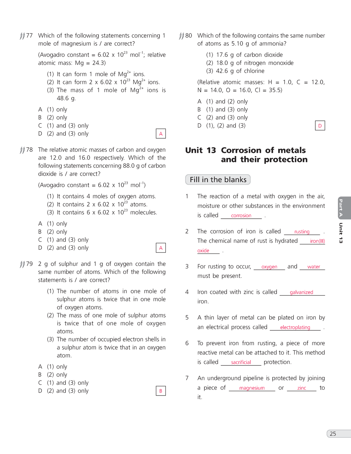 Ch13 Metals (Rusting) Q - Part A Unit 13 77 Which of the following ...