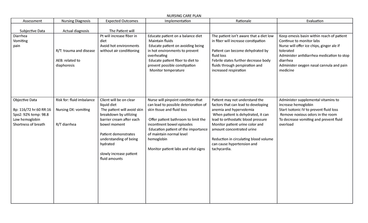 Nursing CARE PLAN Template-2 shane - NURSING CARE PLAN Assessment ...