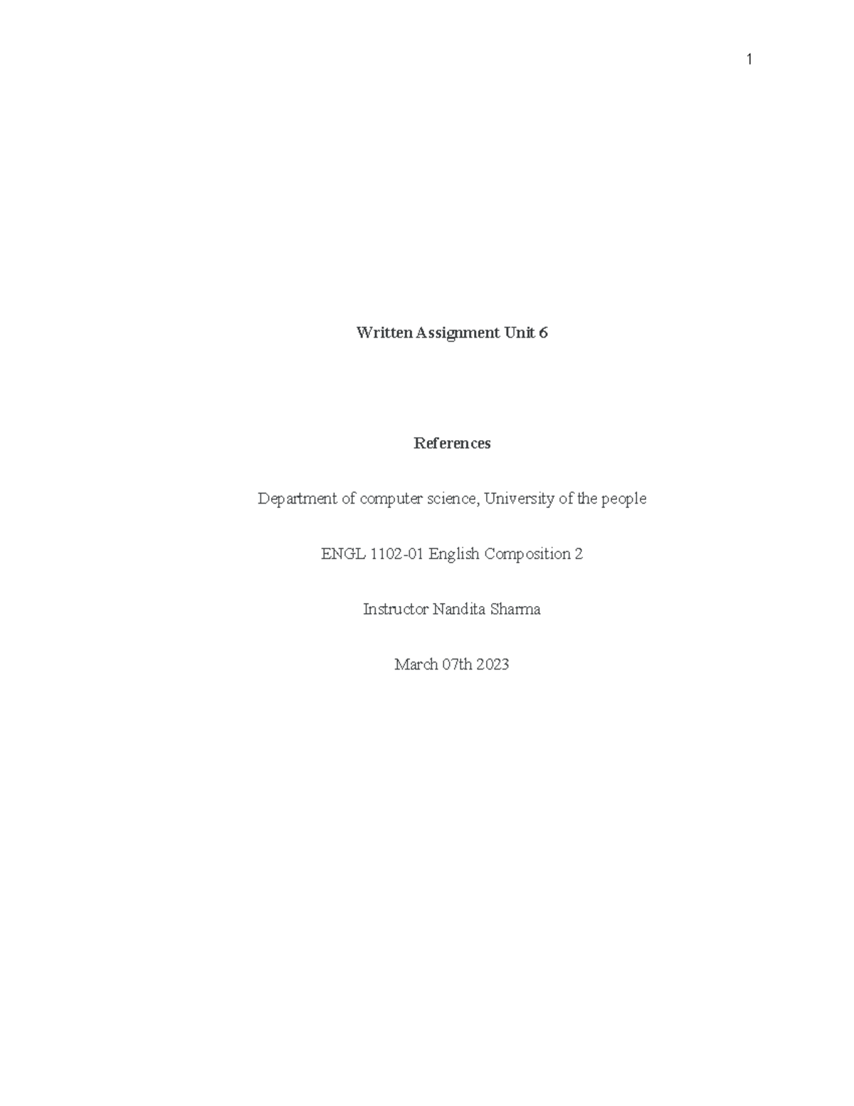Written assignment unit 6 - Written Assignment Unit 6 References ...