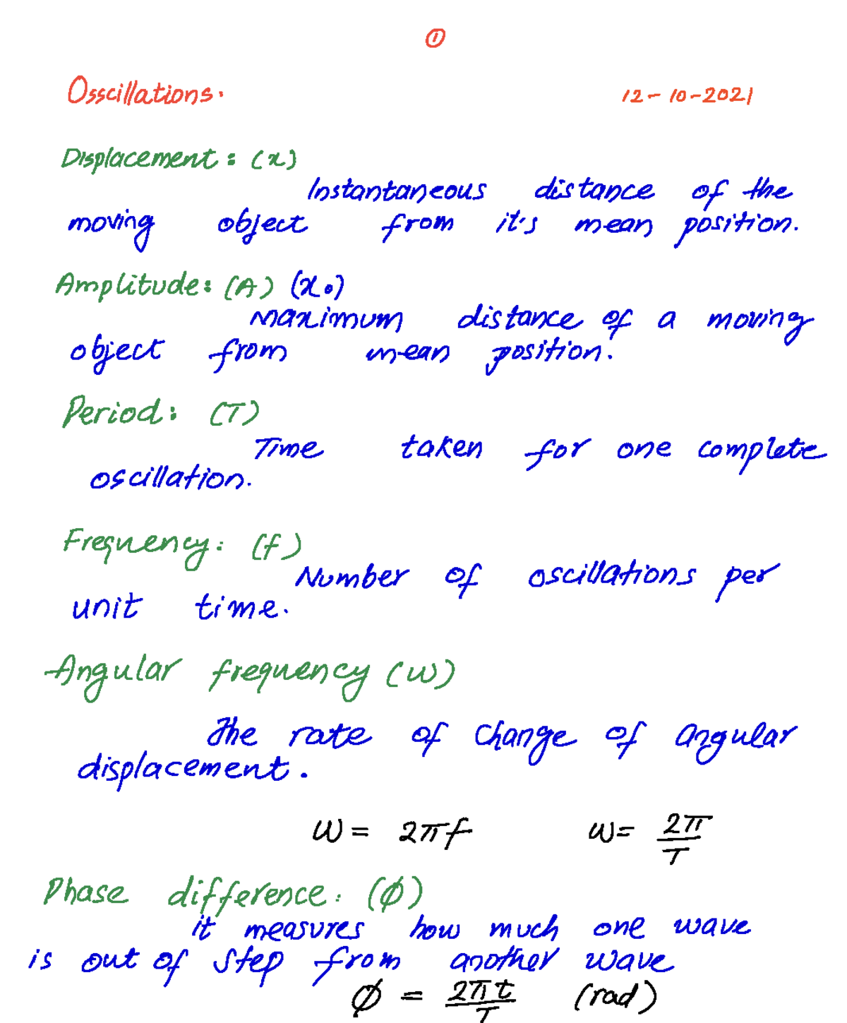 17. Oscillations (SHM) - Osscillations. Displacement: (x) Instantaneous ...