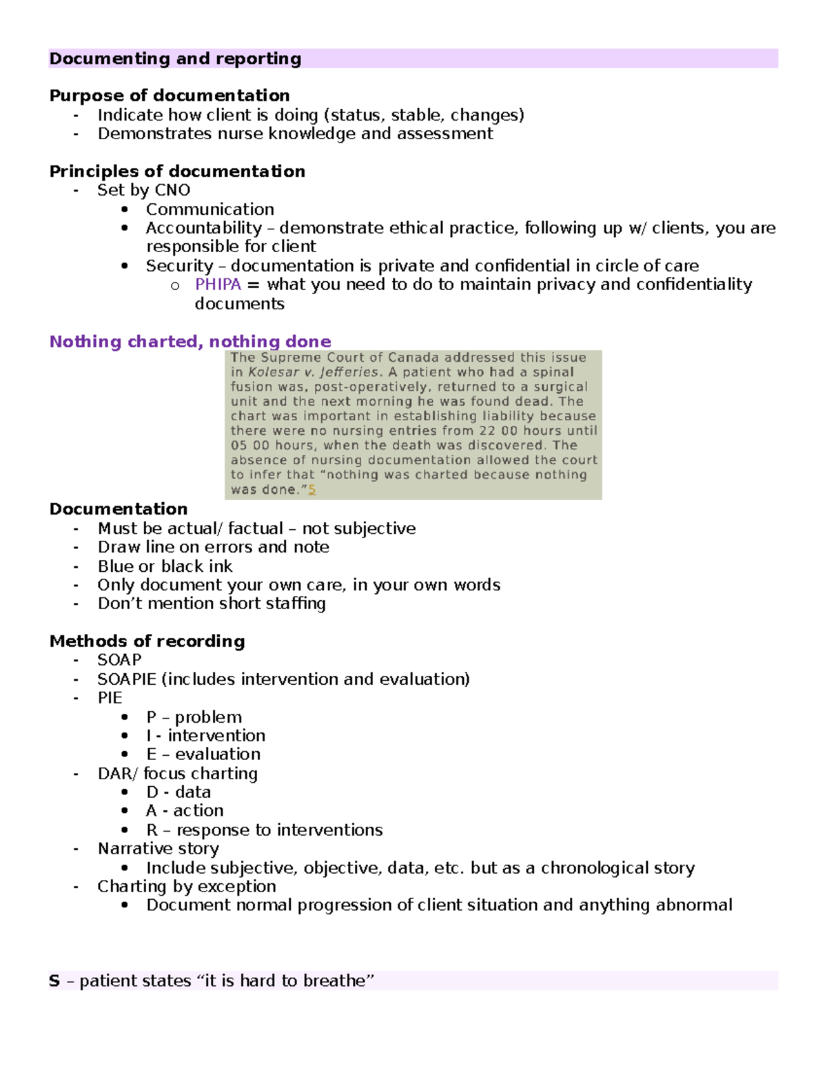 3. Documenting and reporting Documenting and reporting Purpose of