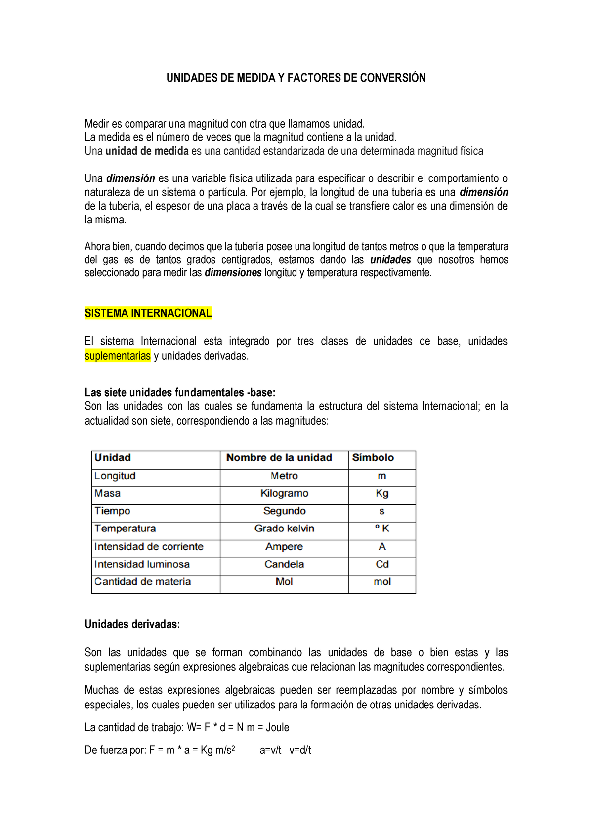 Unidades DE Medida Y Factores DE Conversión - UNIDADES DE MEDIDA Y ...