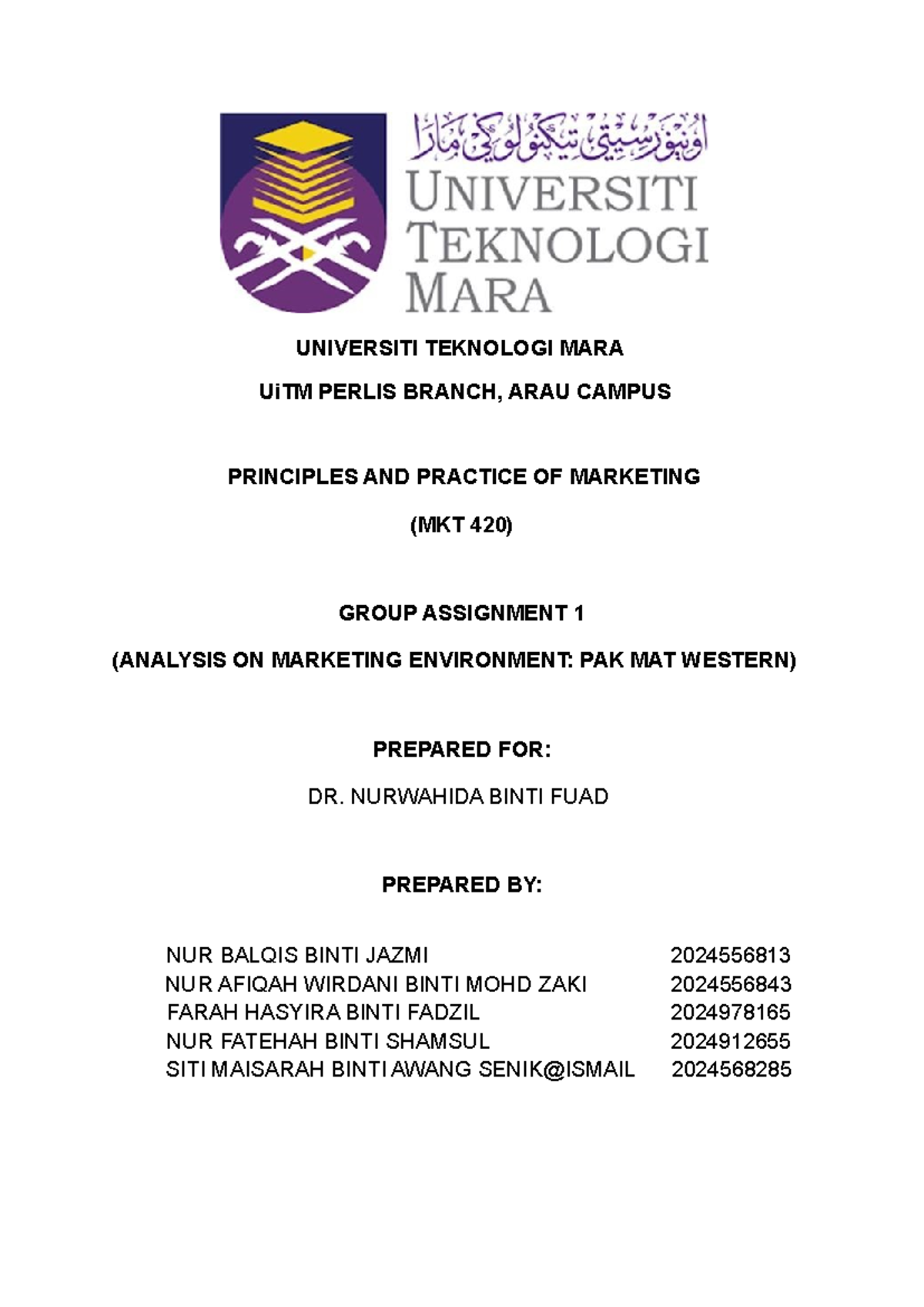 marketing assignment uitm