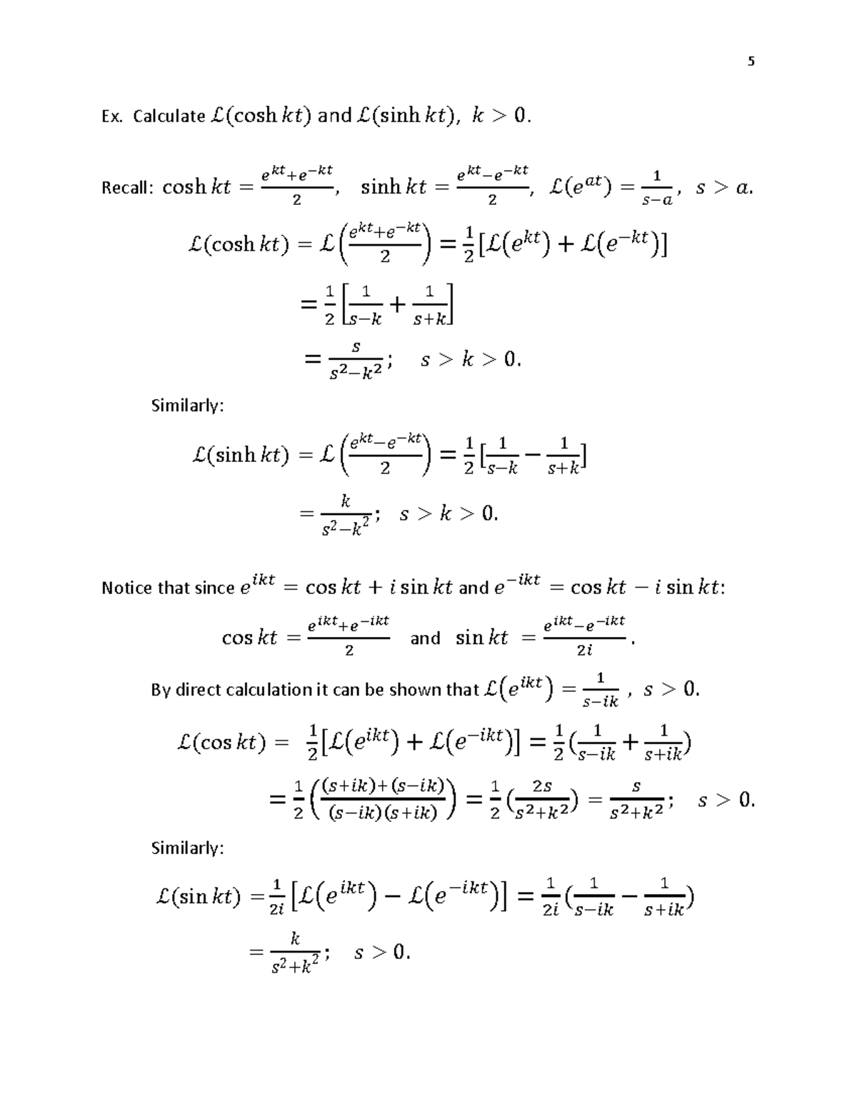 La Place II - Ordinary Differential Equations - Ex. Calculate ℒ(cosh 𝑘𝑡 ...