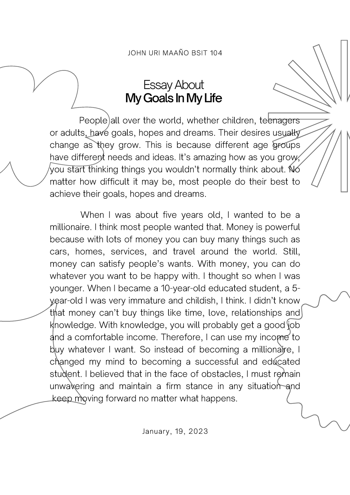 my dreams and goals in life essay tagalog