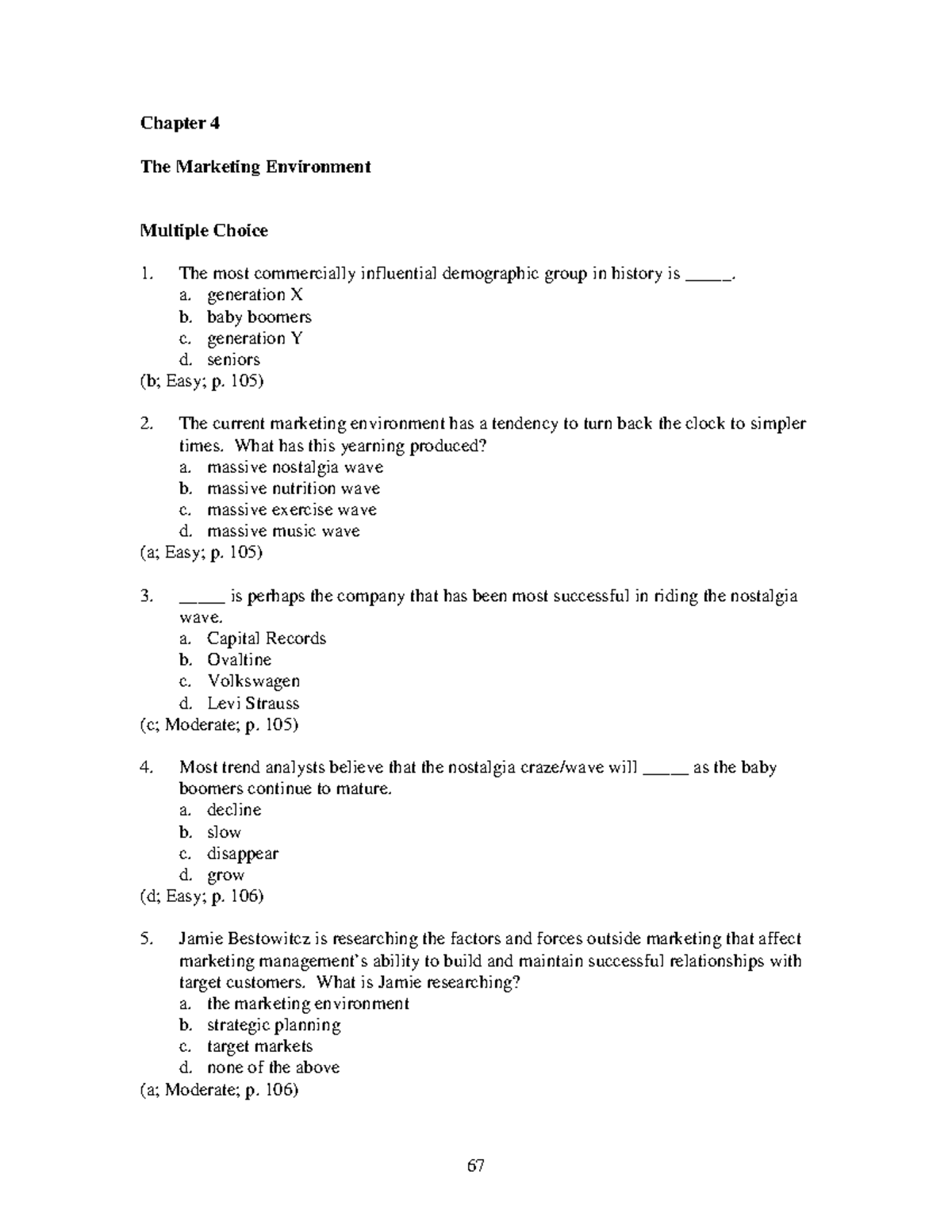 Test Bank-marketing Chapter04 - Chapter 4 The Marketing Environment ...