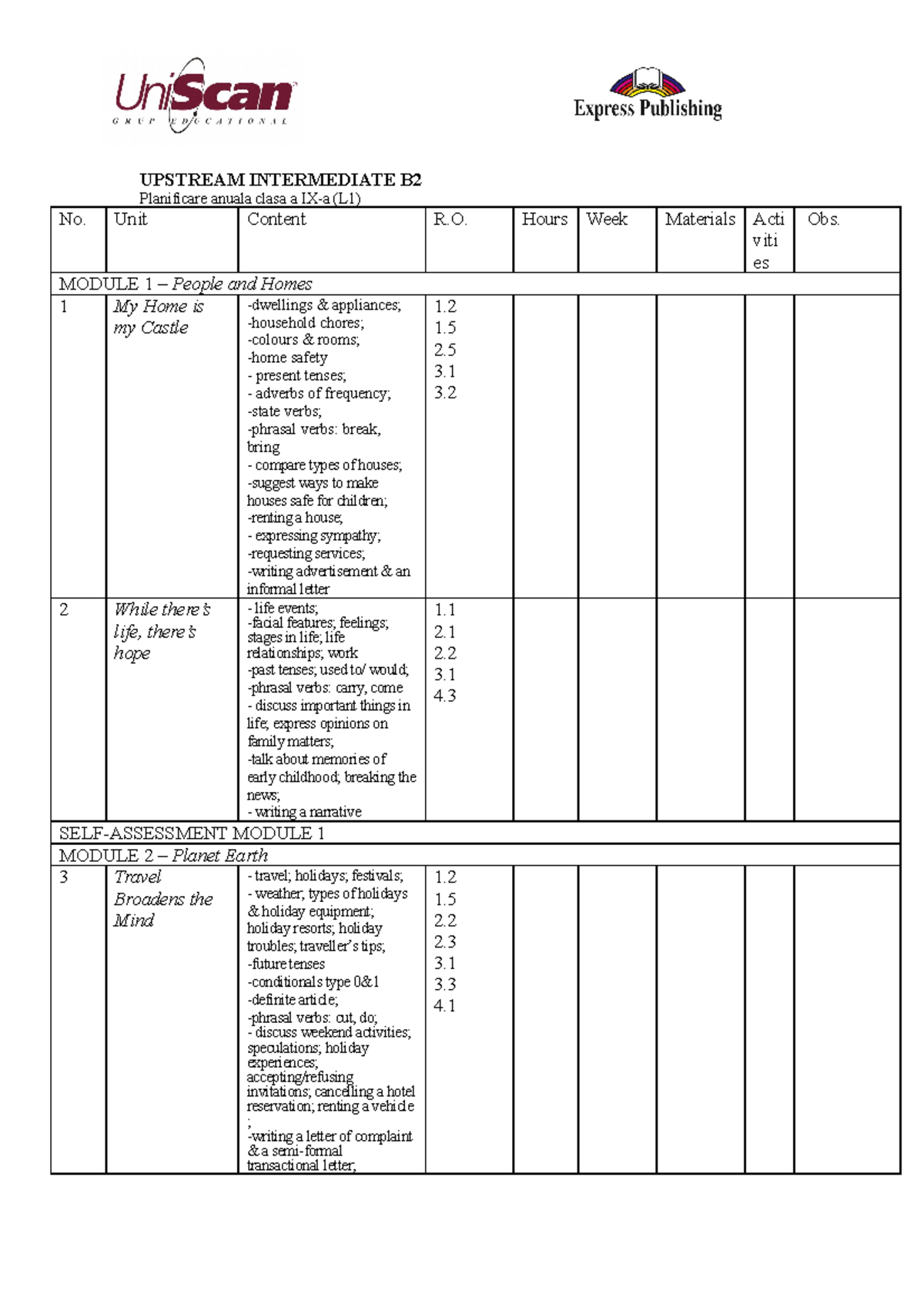 Planificare-anuala Upstream Intermediate B2 Clasa A9a L1 - UPSTREAM ...