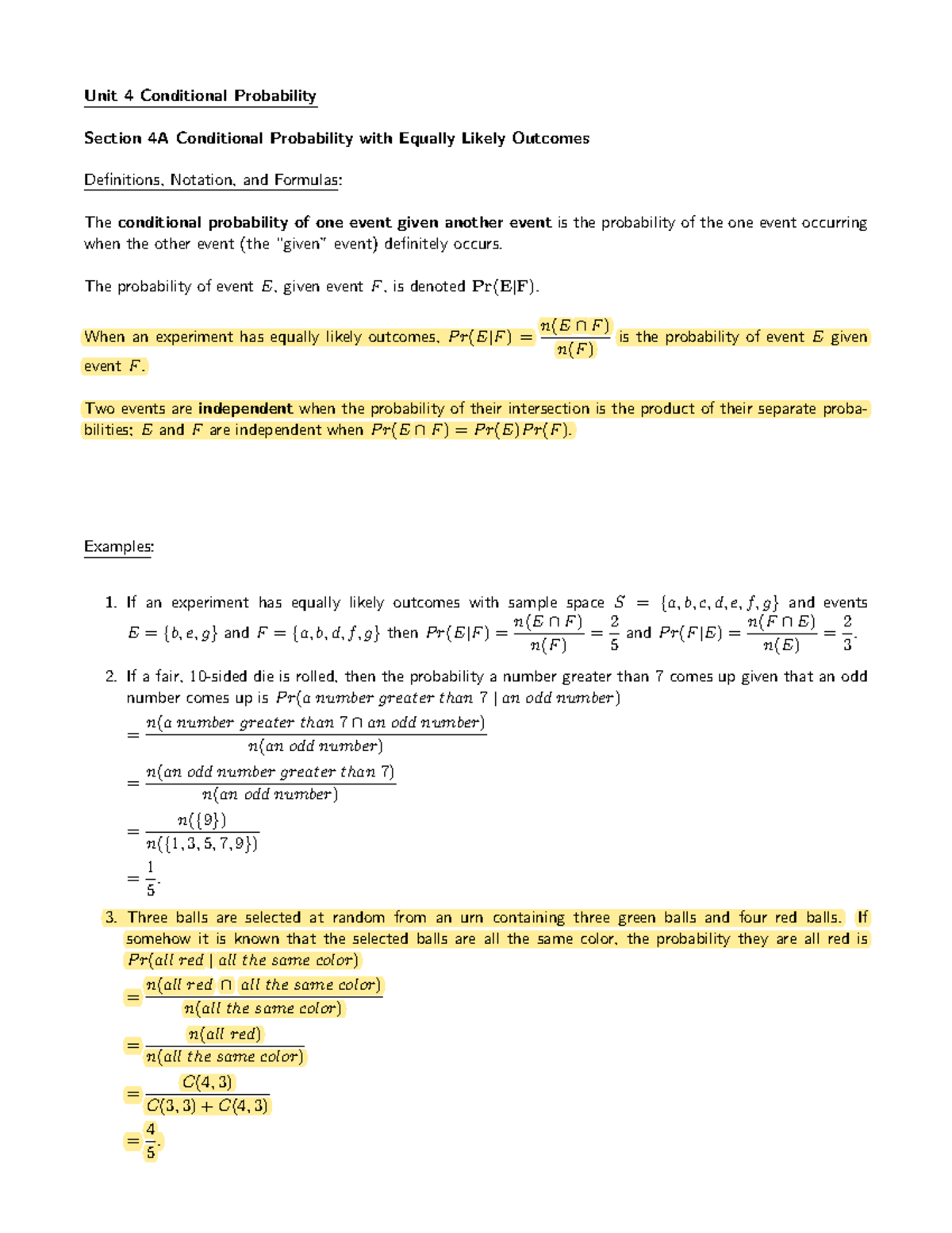 3 - 3.2 - Unit 4 Conditional Probability Section 4A Conditional ...