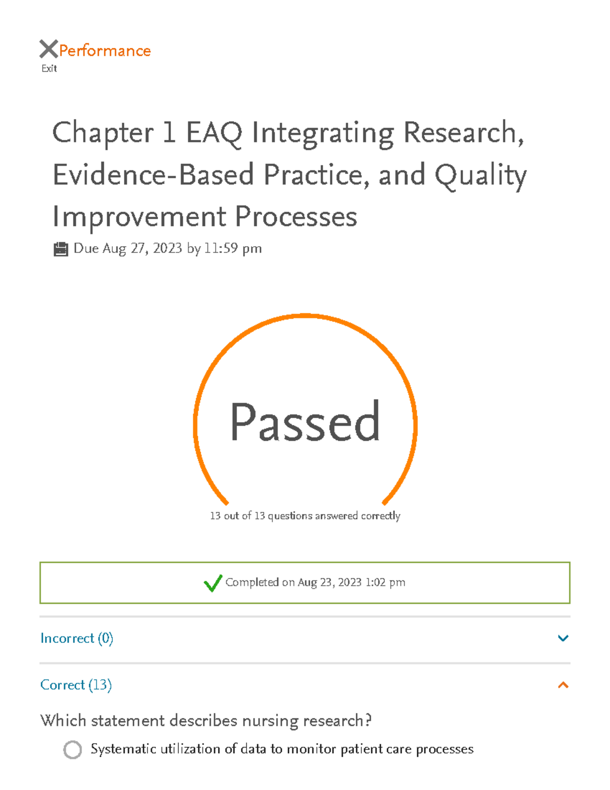 Sherpath Chapter 1 Exit Performance Chapter 1 EAQ Integrating Research, EvidenceBased