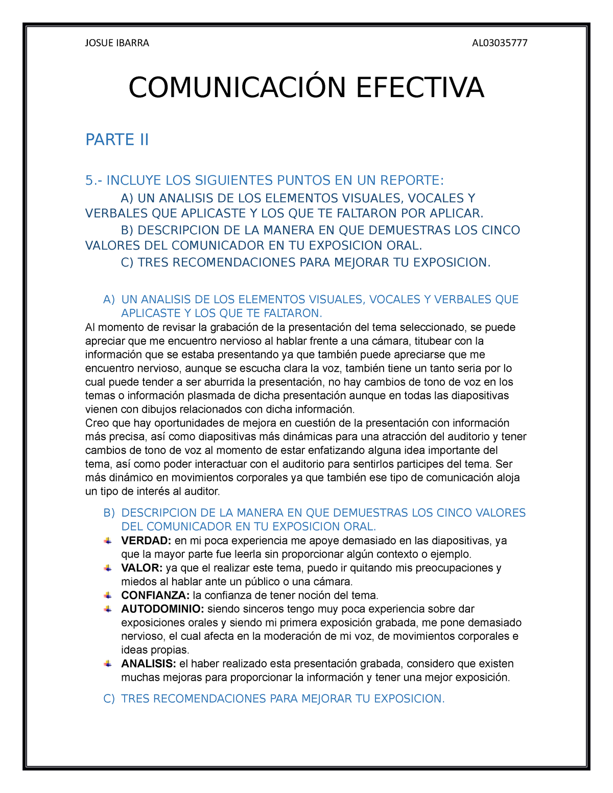 Ejercicio Trabajo Josue Ibarra Al Comunicaci N Efectiva Parte