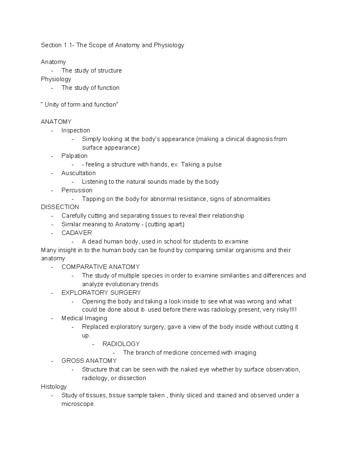 Chapter 1 Outline - A&P - Section 1- The Scope of Anatomy and ...