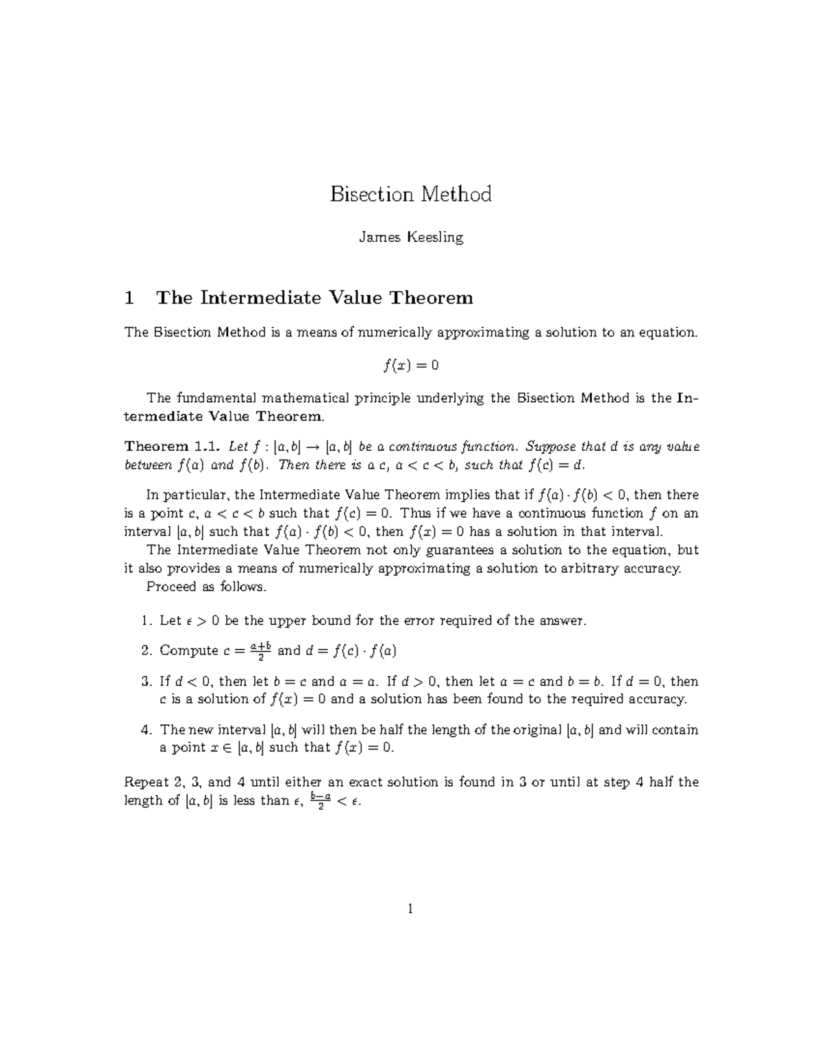 Full explaination of the bisection method - Bisection Method James ...