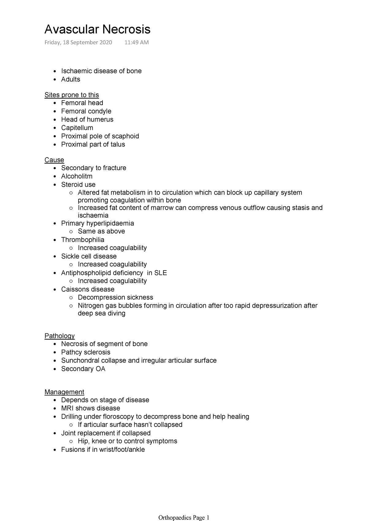 Orthopaedics Notes - Avascular Necrosis - Ischaemic disease of bone ...