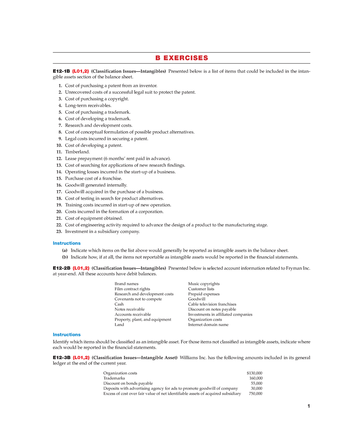 Ch 12 Exercises Set B - B EXERCISES E12-1B (L01,2) (Classification ...