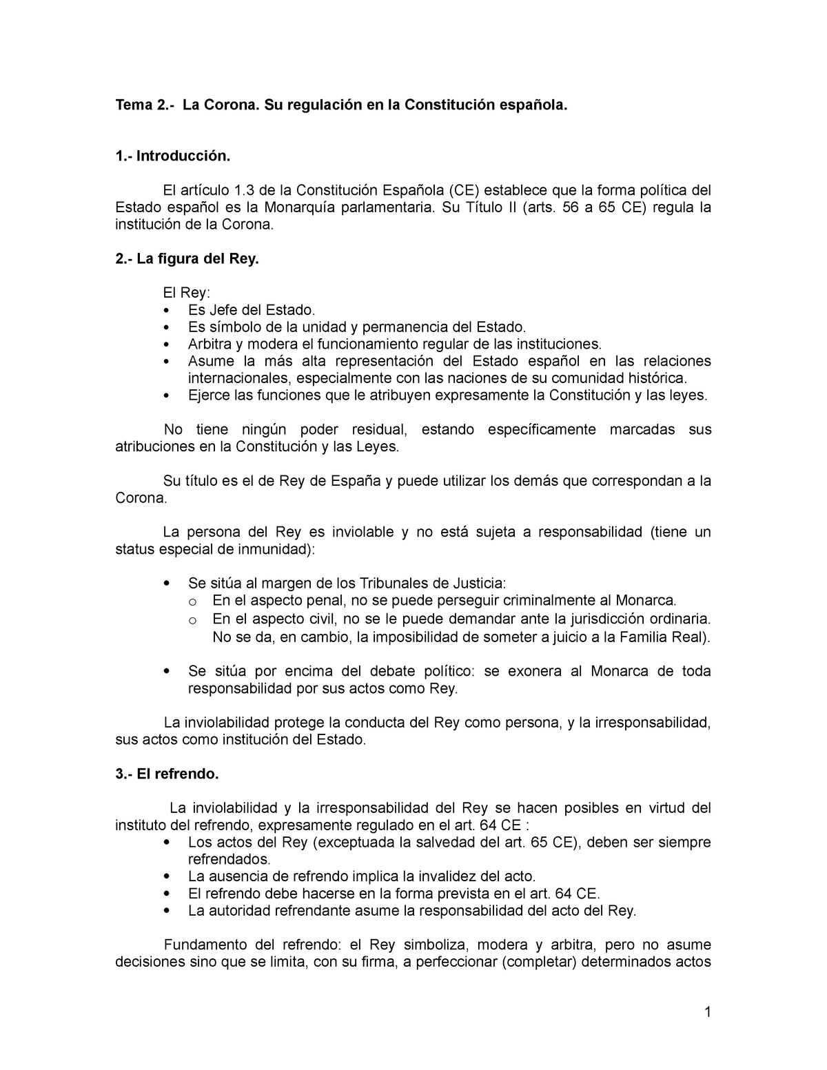 Tema 2 - Materia De La Corona - Tema 2.- La Corona. Su Regulación En La ...