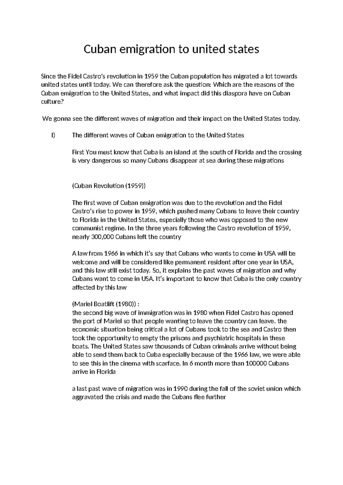 oral d'anglais sur l'immigration - Cuban emigration to united states ...