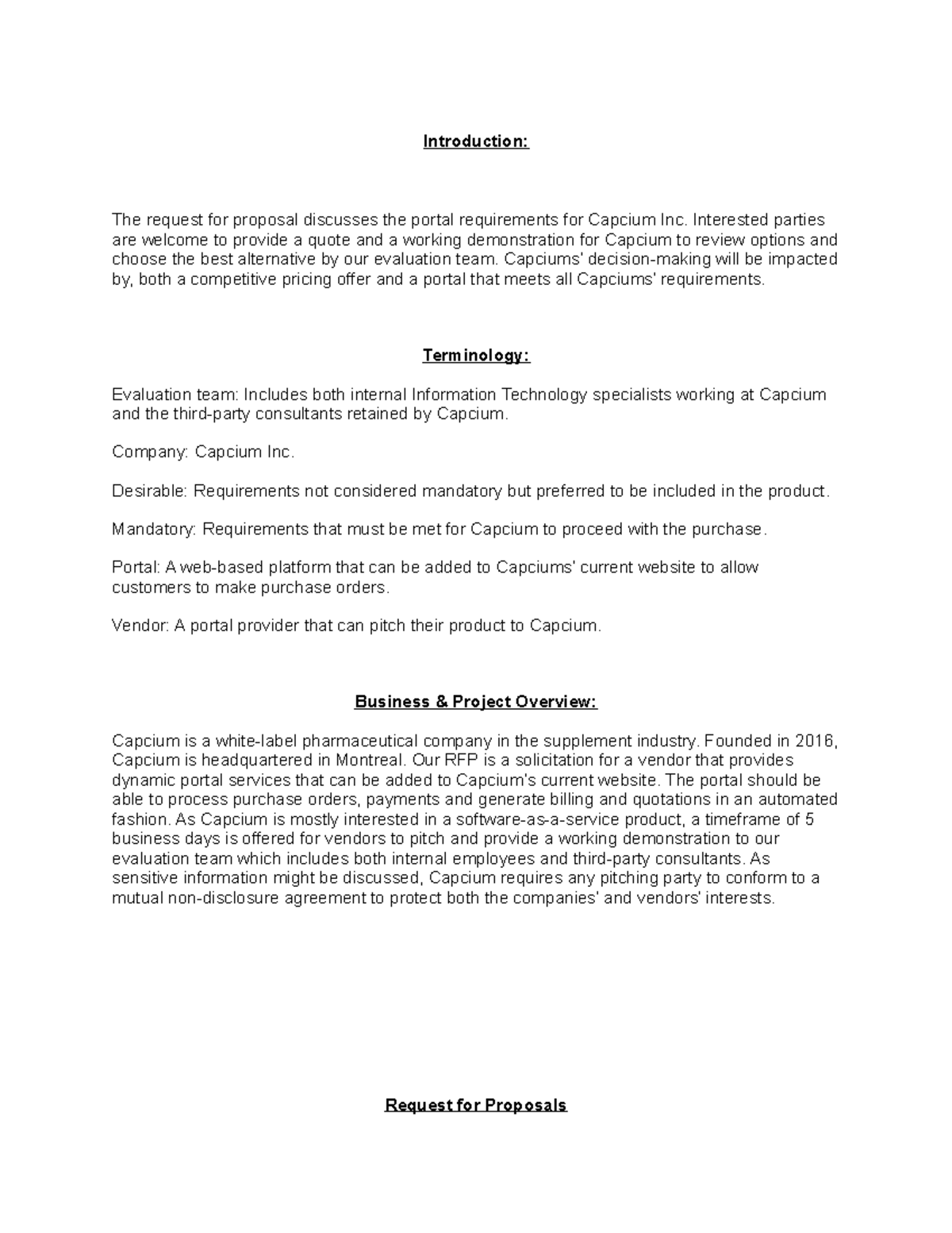 496-final Report RFP - Introduction: The request for proposal discusses ...