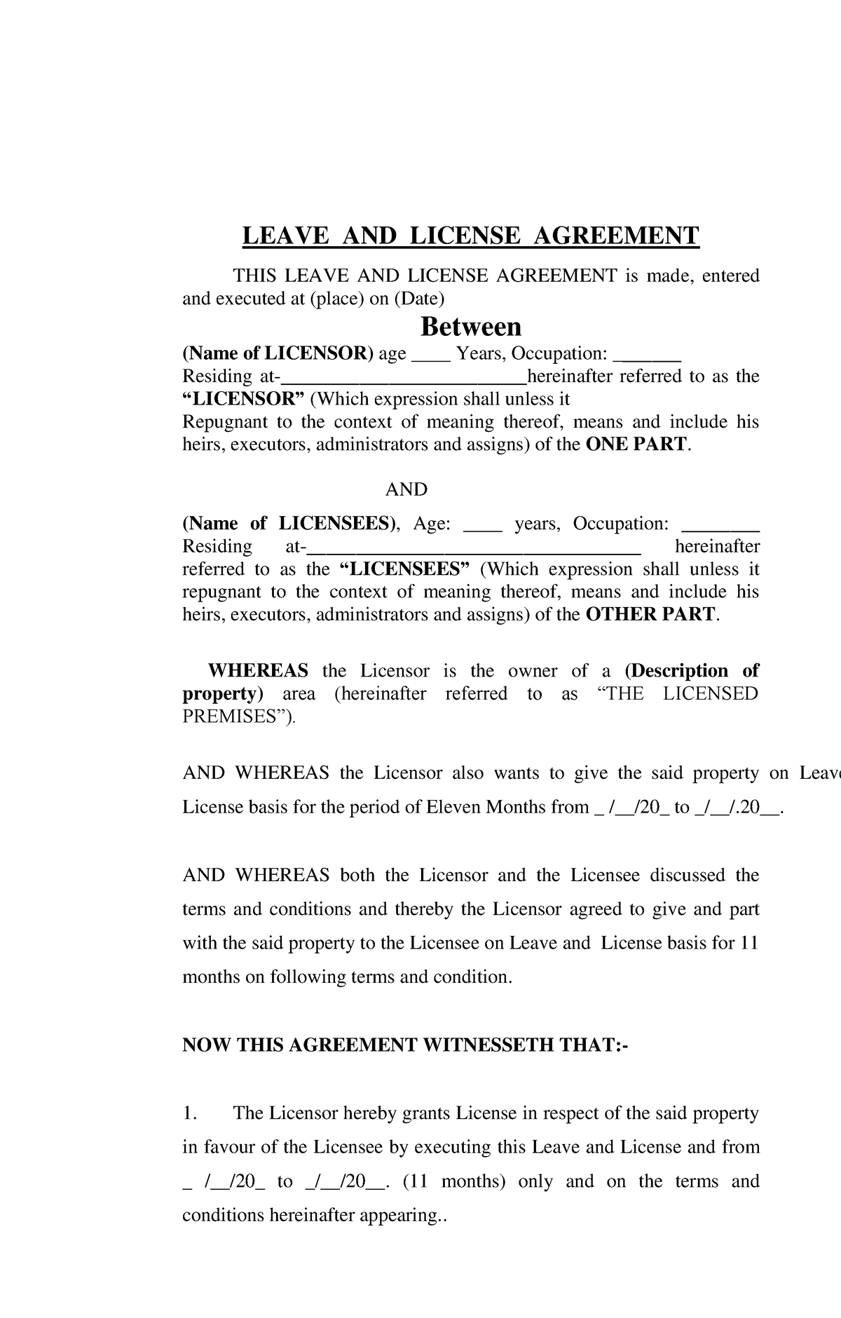 Leave and liscence agreement - LEAVE AND LICENSE AGREEMENT THIS LEAVE ...