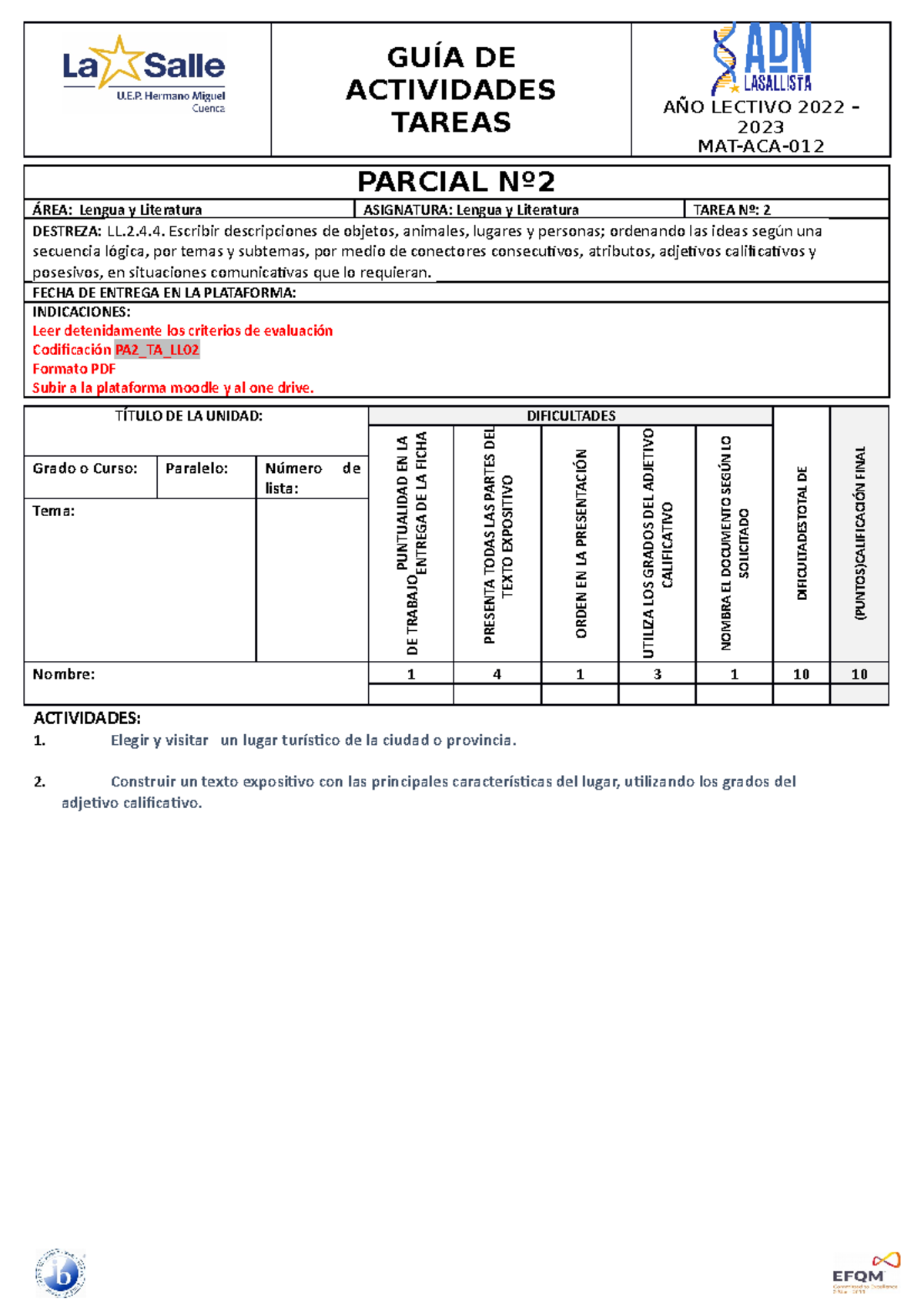 PA2 TA LL02 - Trabajo - GUÍA DE ACTIVIDADES TAREAS AÑO LECTIVO 2022 ...