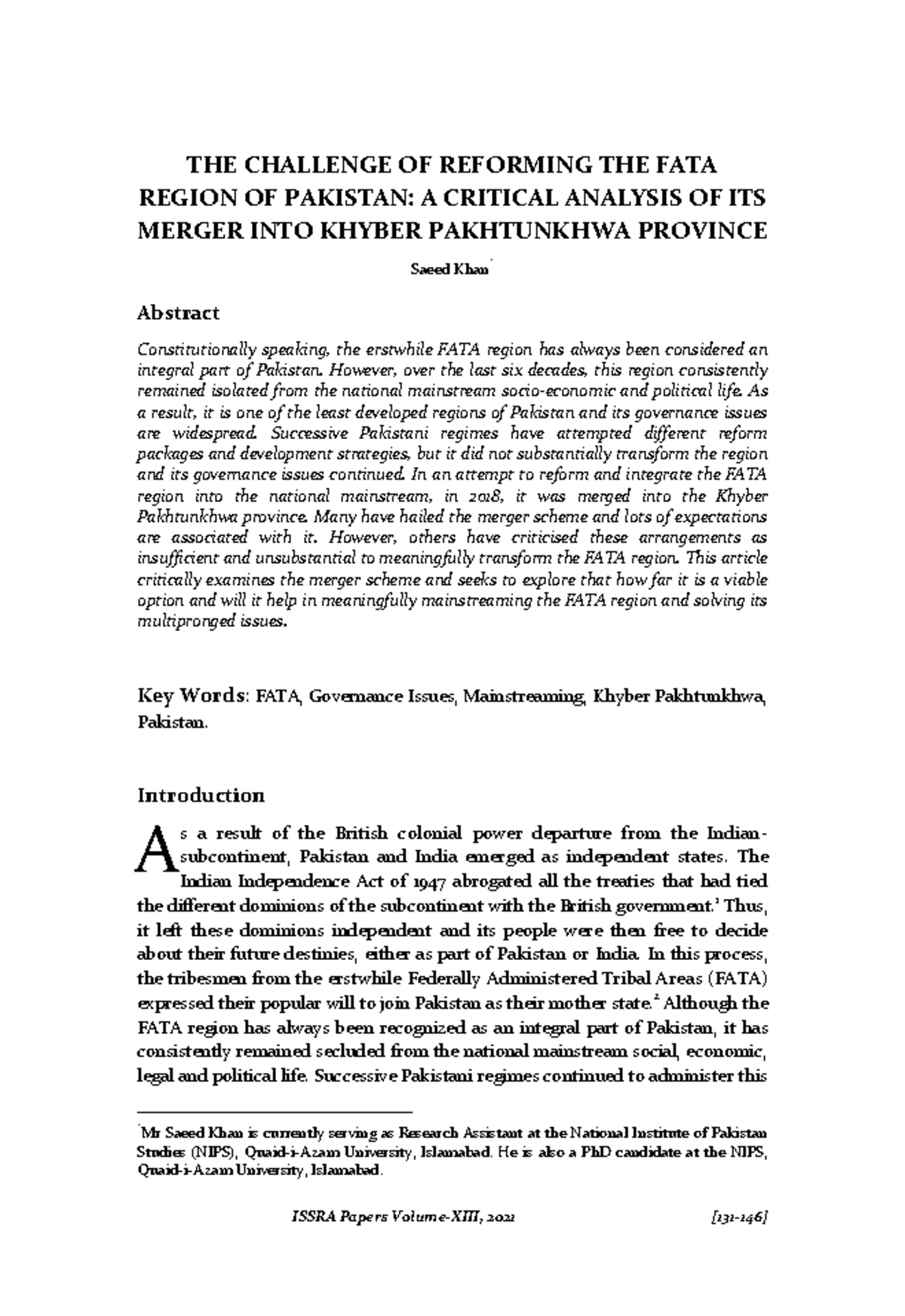 09 - pakstudies - THE CHALLENGE OF REFORMING THE FATA REGION OF ...