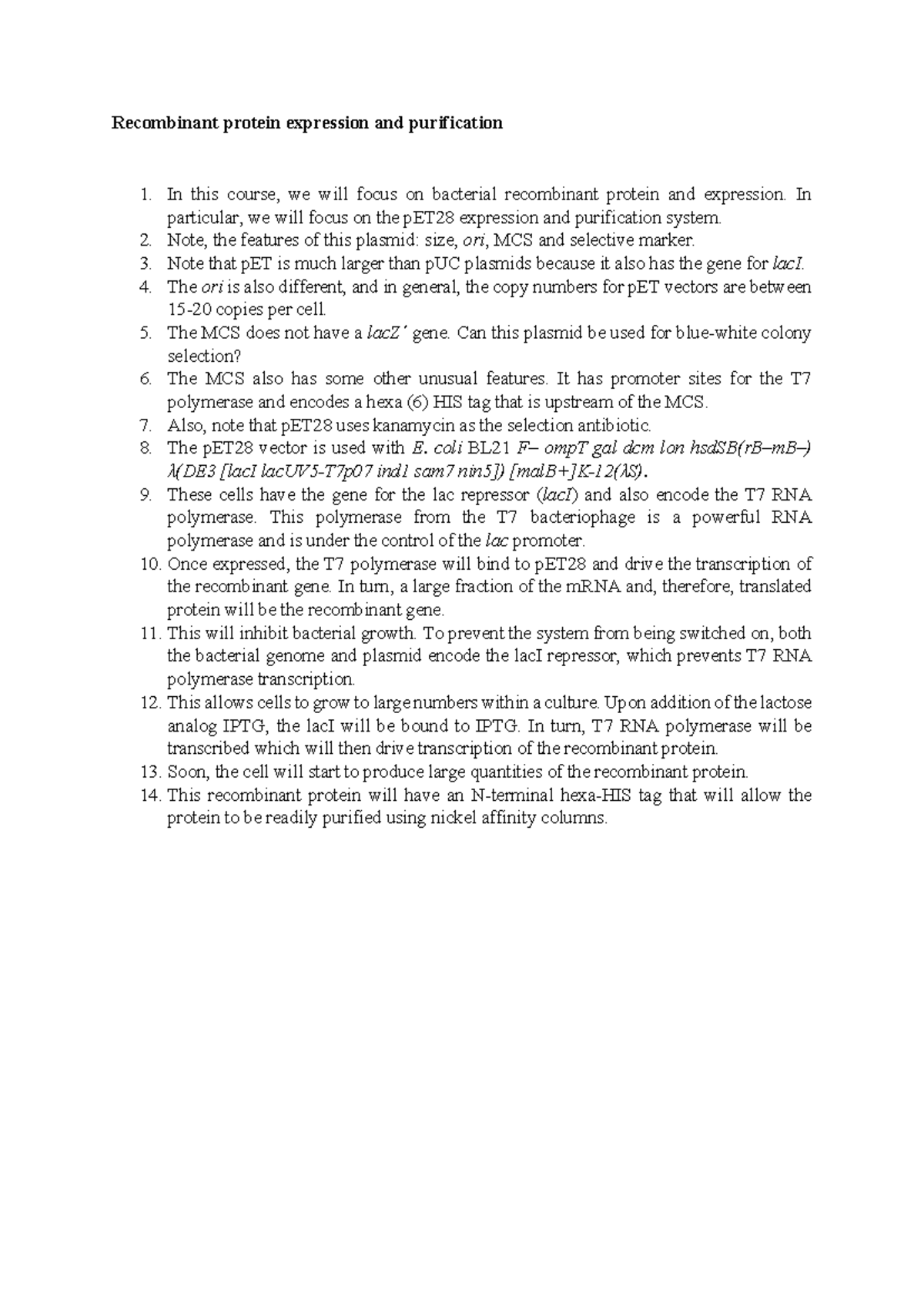 Recombinant protein expression and purification - In this course, we ...