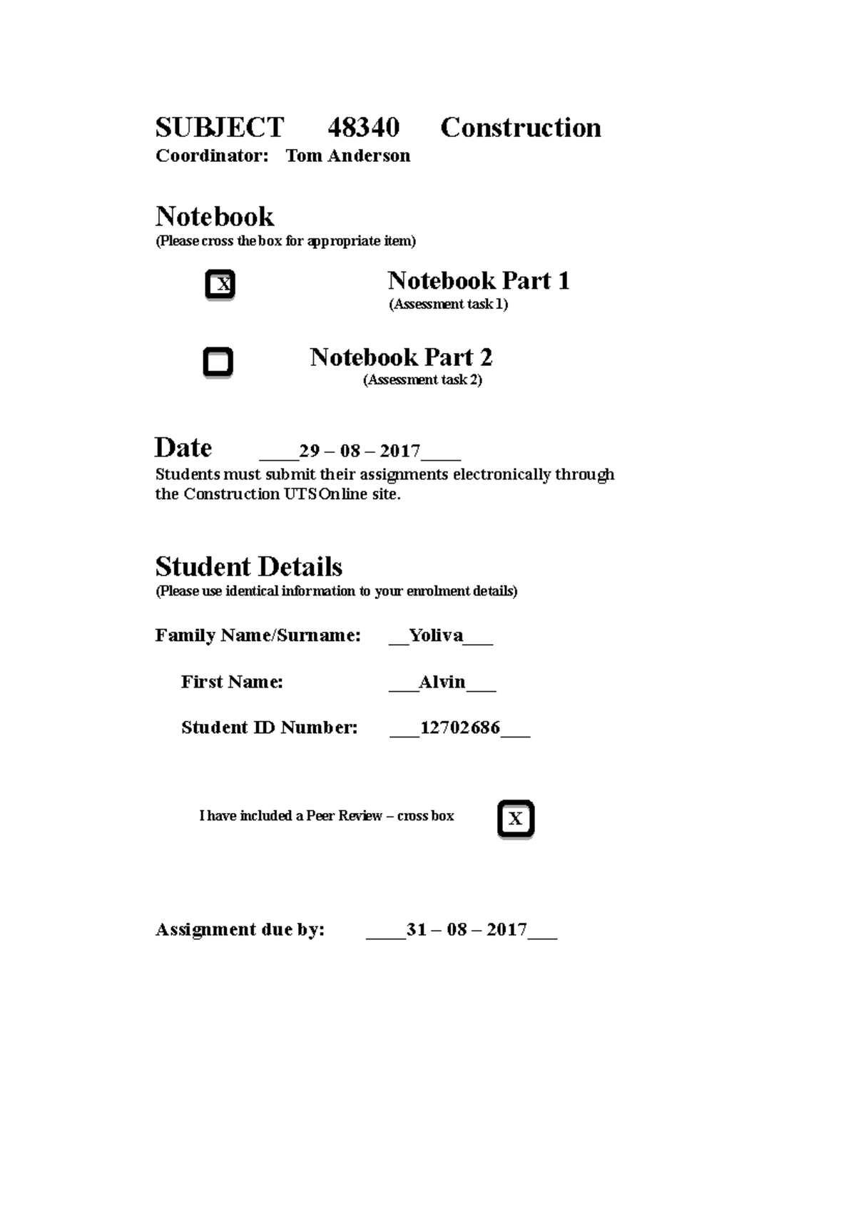 Construction Coordinator Notebook Part 1 - Studocu