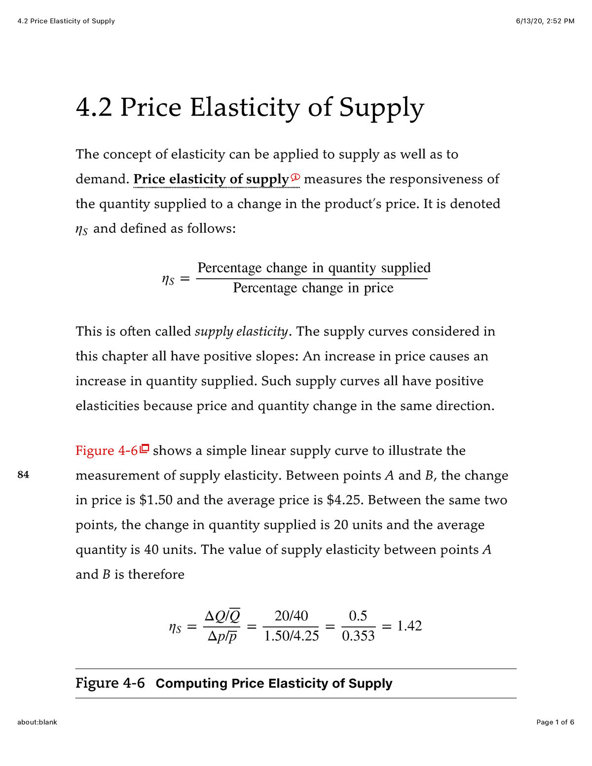 4.2 Price Elasticity of Supply Figure 46 Computing Price Elasticity