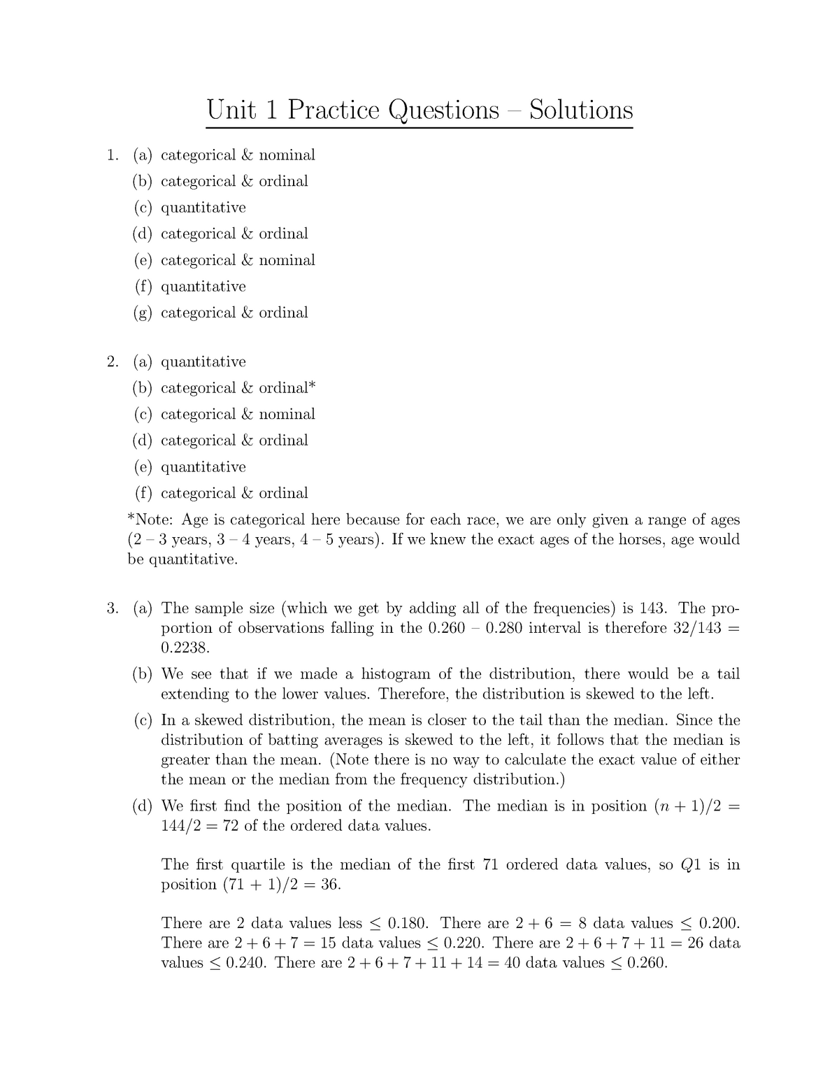 Unit 1 Practice Questions Solutions Unit 1 Practice Questions