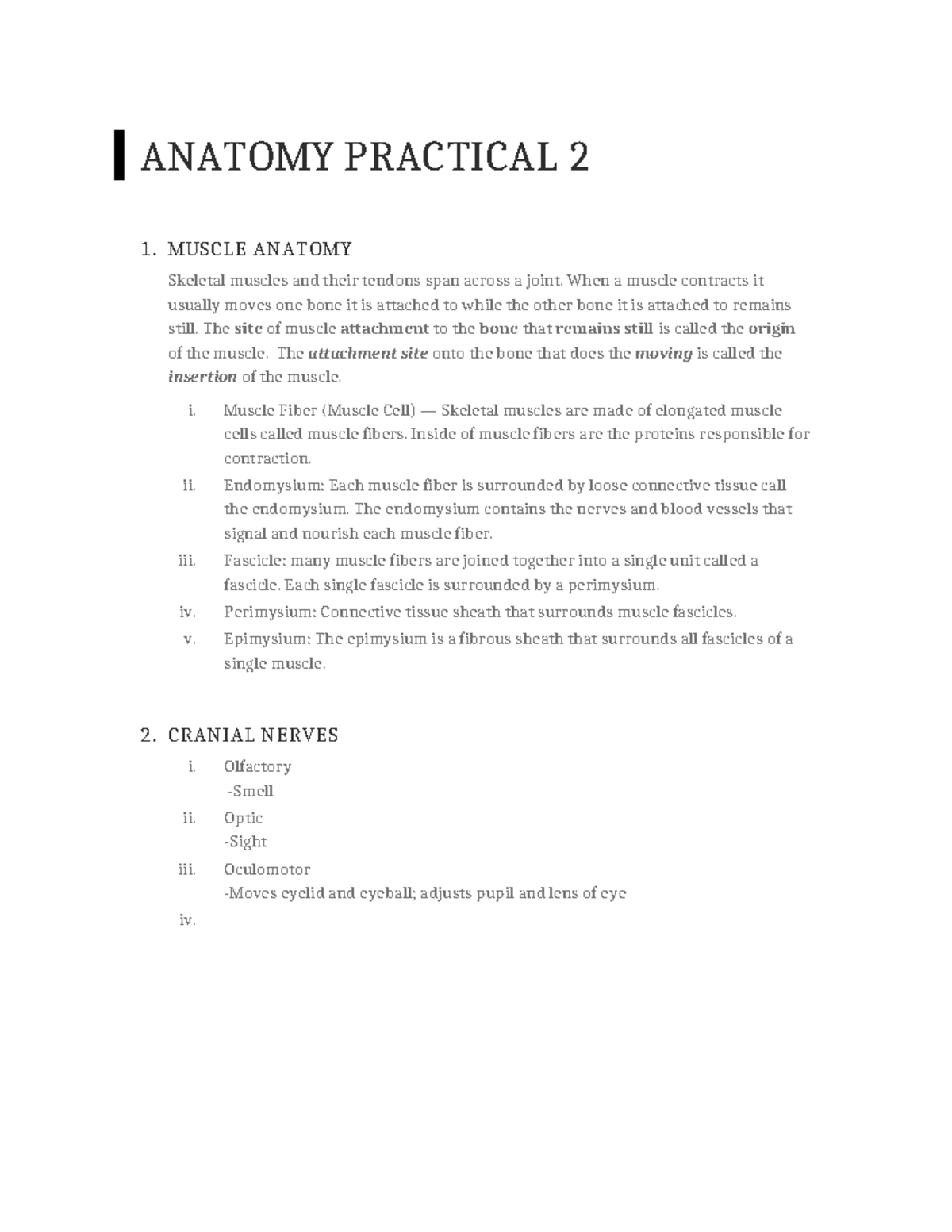 Anatomy Practical 2 - lecture note - ANATOMY PRACTICAL 2 1. MUSCLE ...