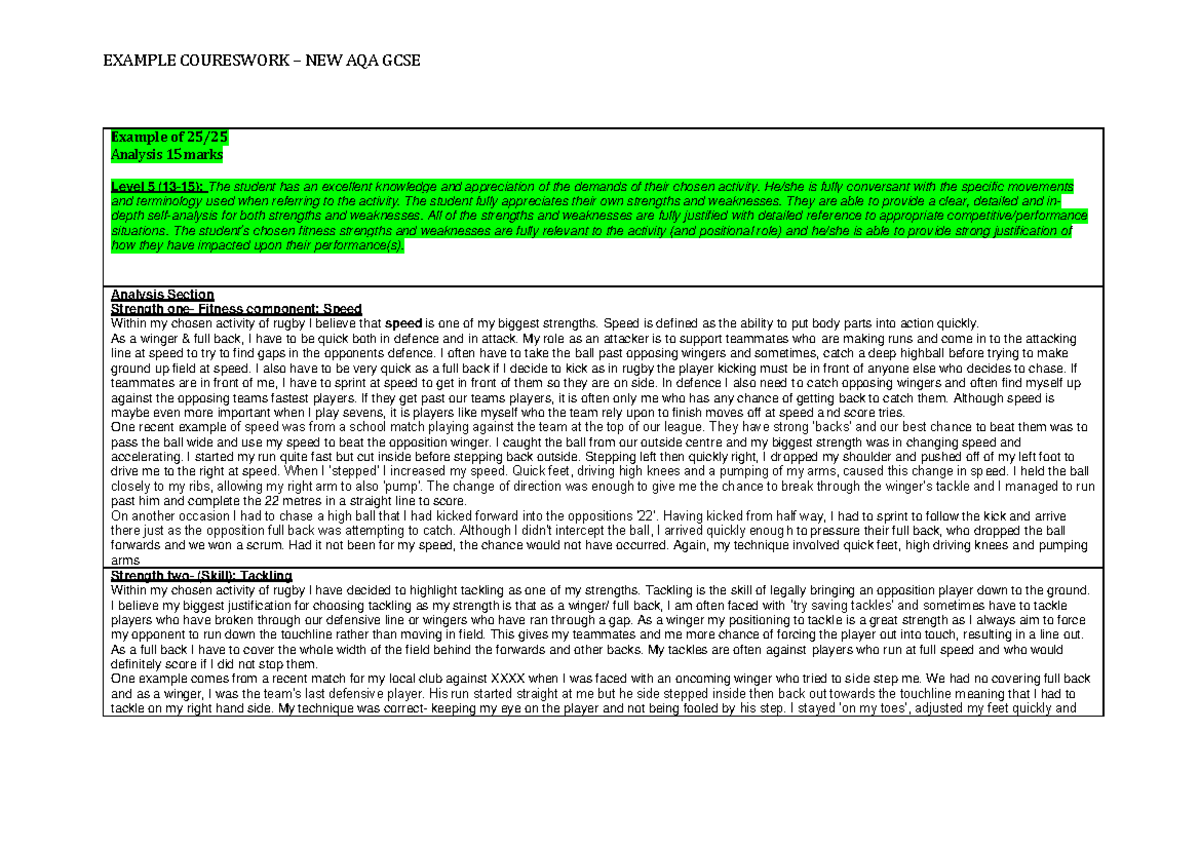 Pe coursework - Great and good and amazing and good and yh - Example of ...