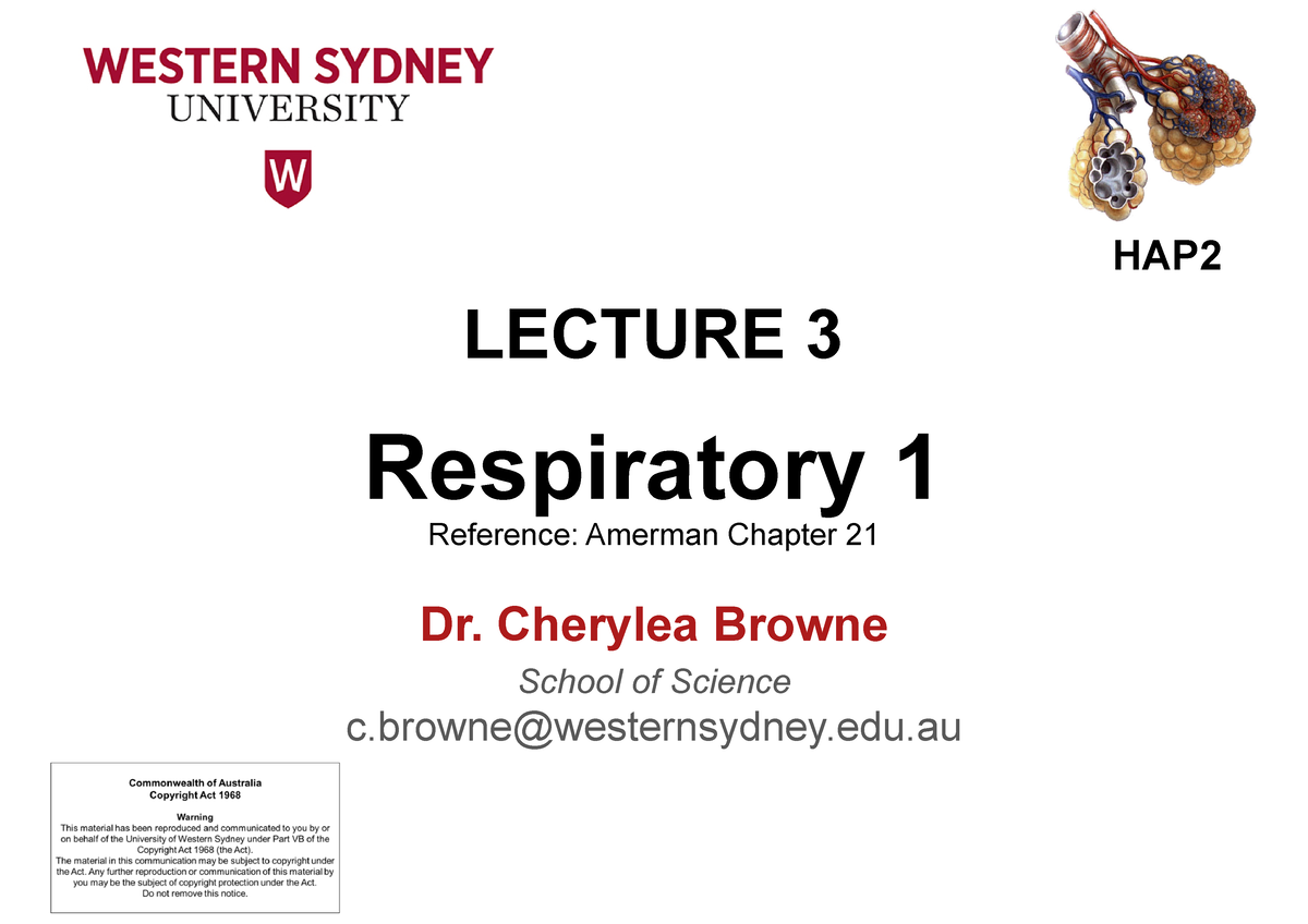 Lecture 3 Respiratory 1 (1 Slide Per Page) - LECTURE 3 Respiratory 1 ...